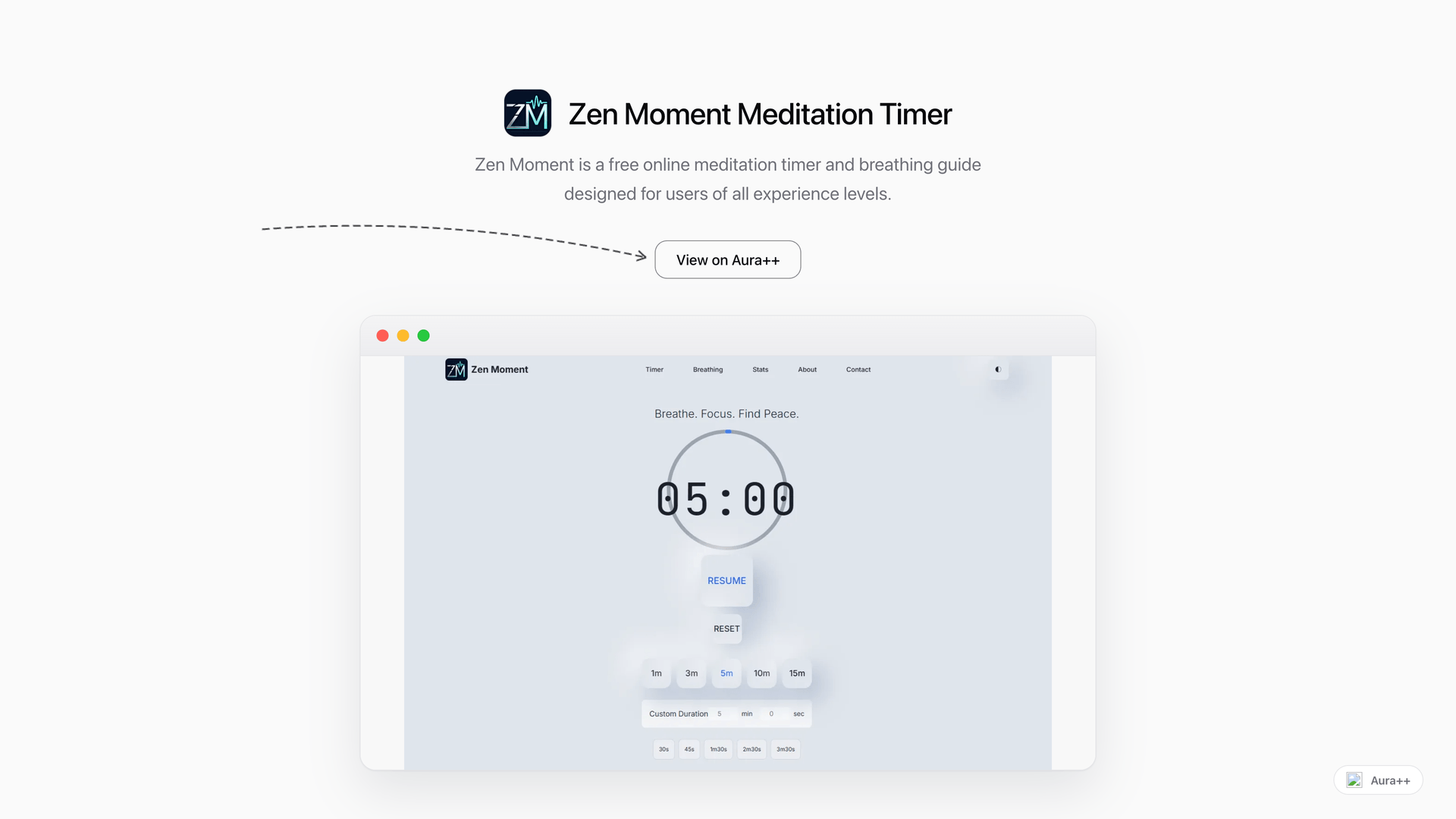 Zen Moment Meditation Timer launch story featured image on Aura++