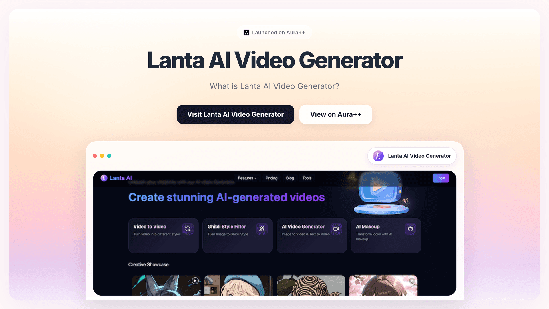 Lanta AI Video Generator launch story featured image on Aura++
