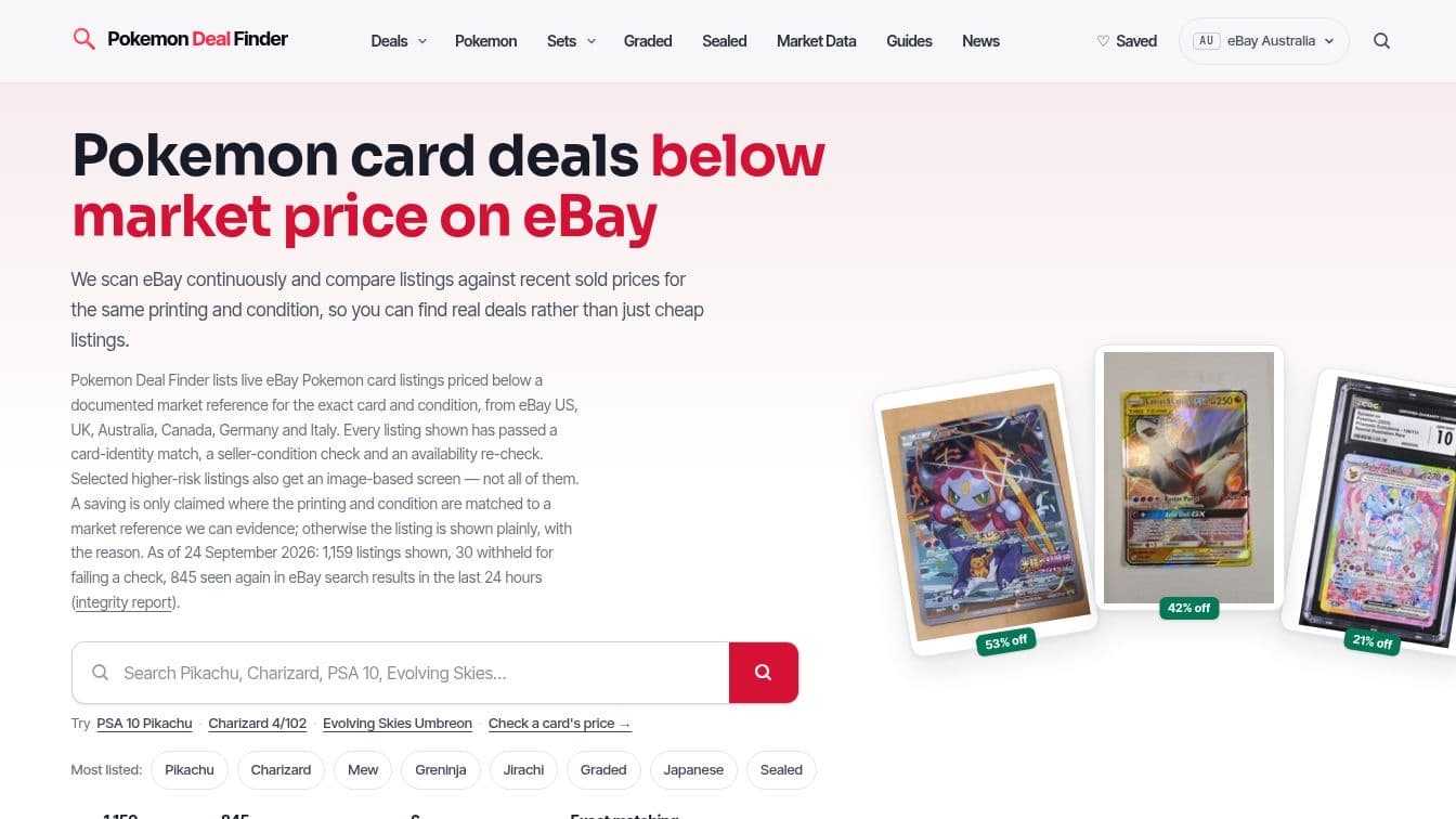 Pokemon Deal Finder product preview for startup listing on Aura++