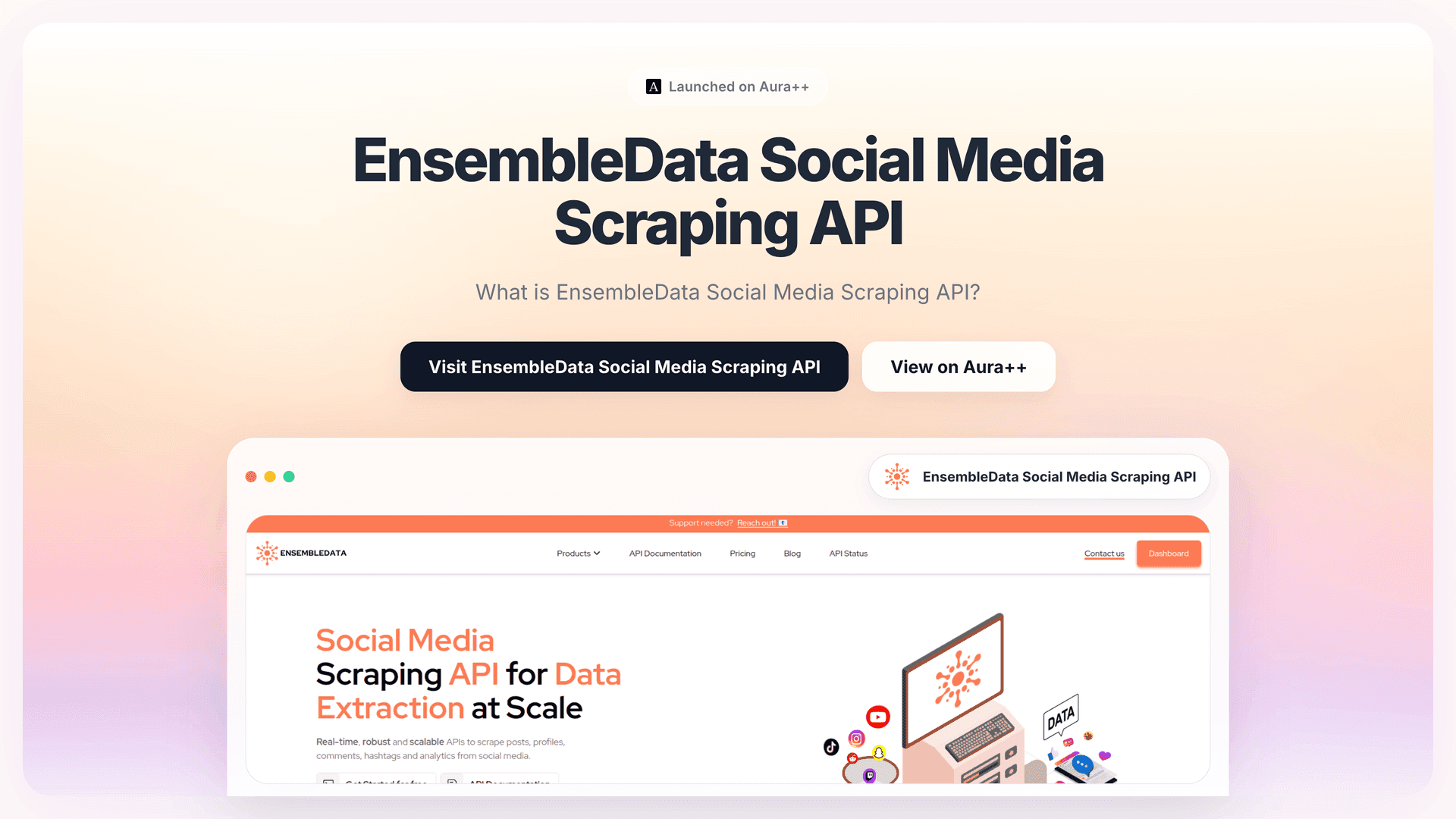 EnsembleData Social Media Scraping API launch featured image on Aura++