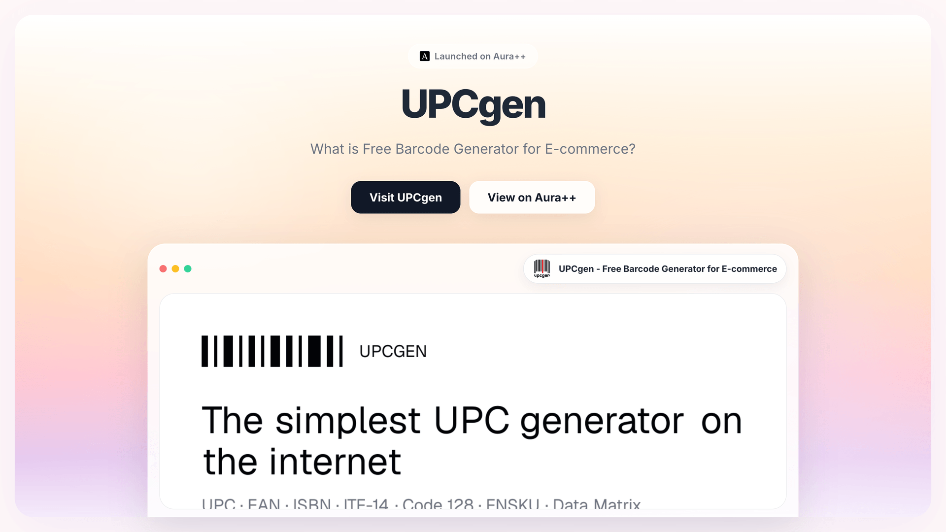 UPCgen - Free Barcode Generator for E-commerce launch story featured image on Aura++
