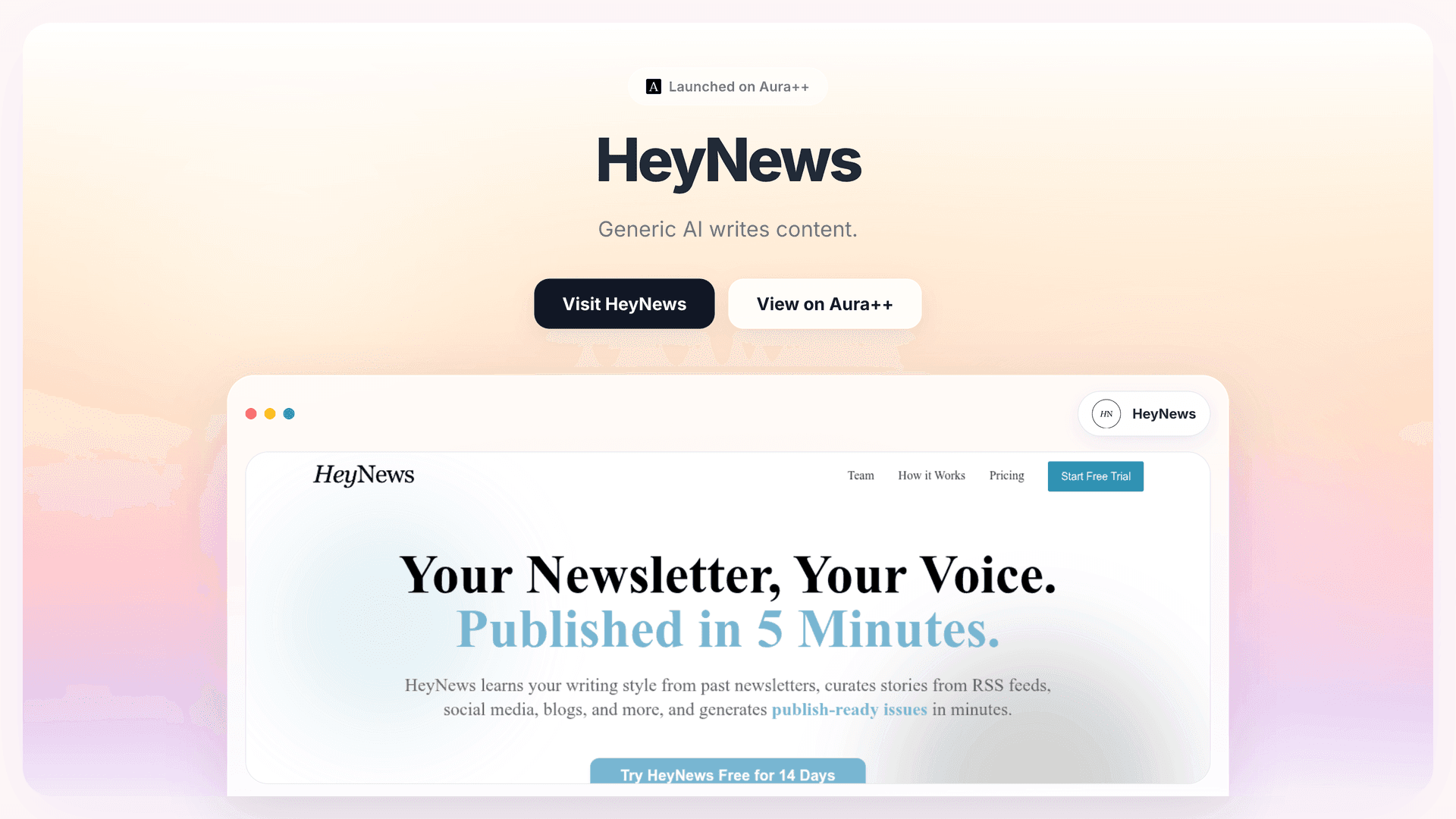 HeyNews launch story featured image on Aura++