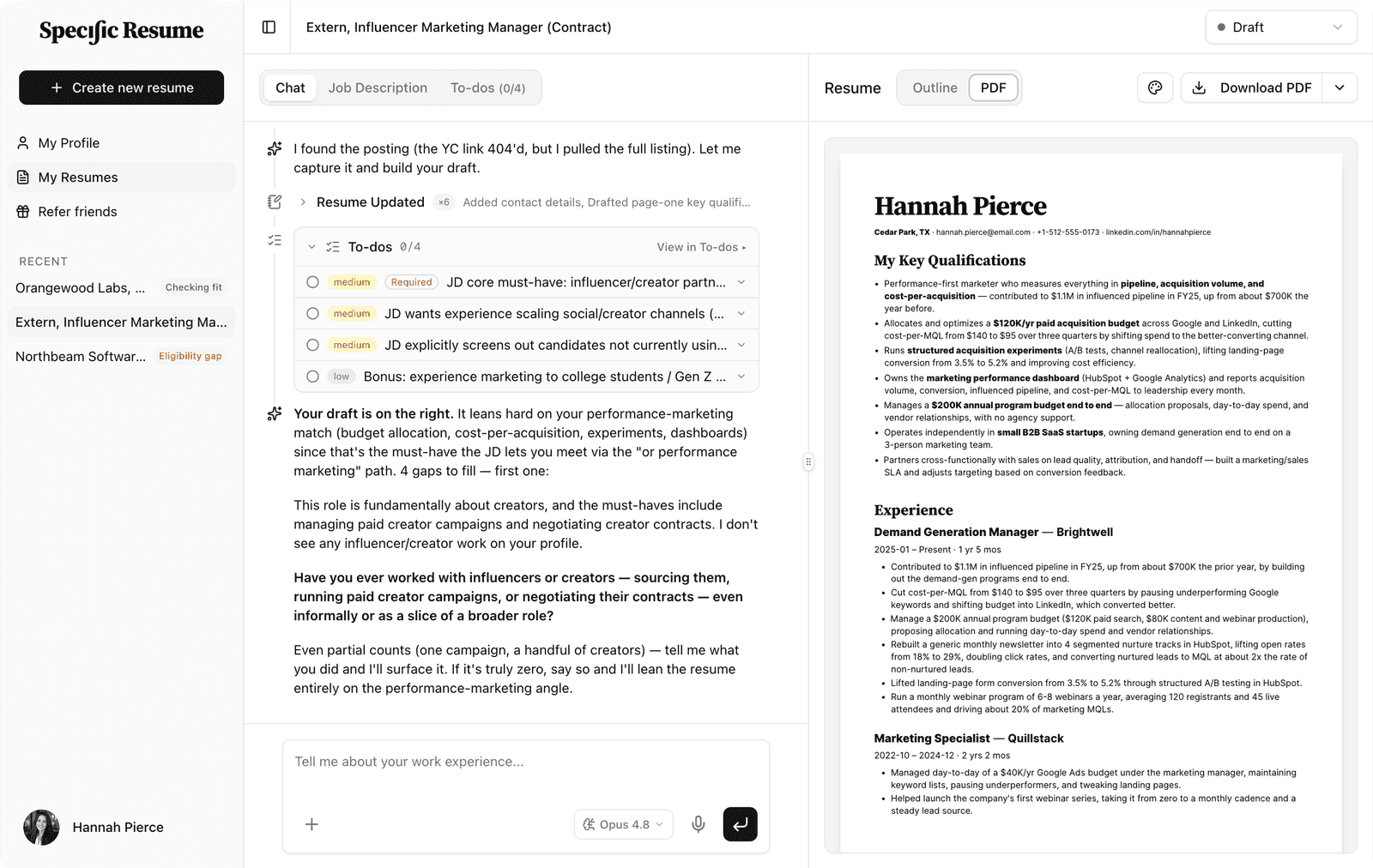 Specific Resume product preview for startup listing on Aura++