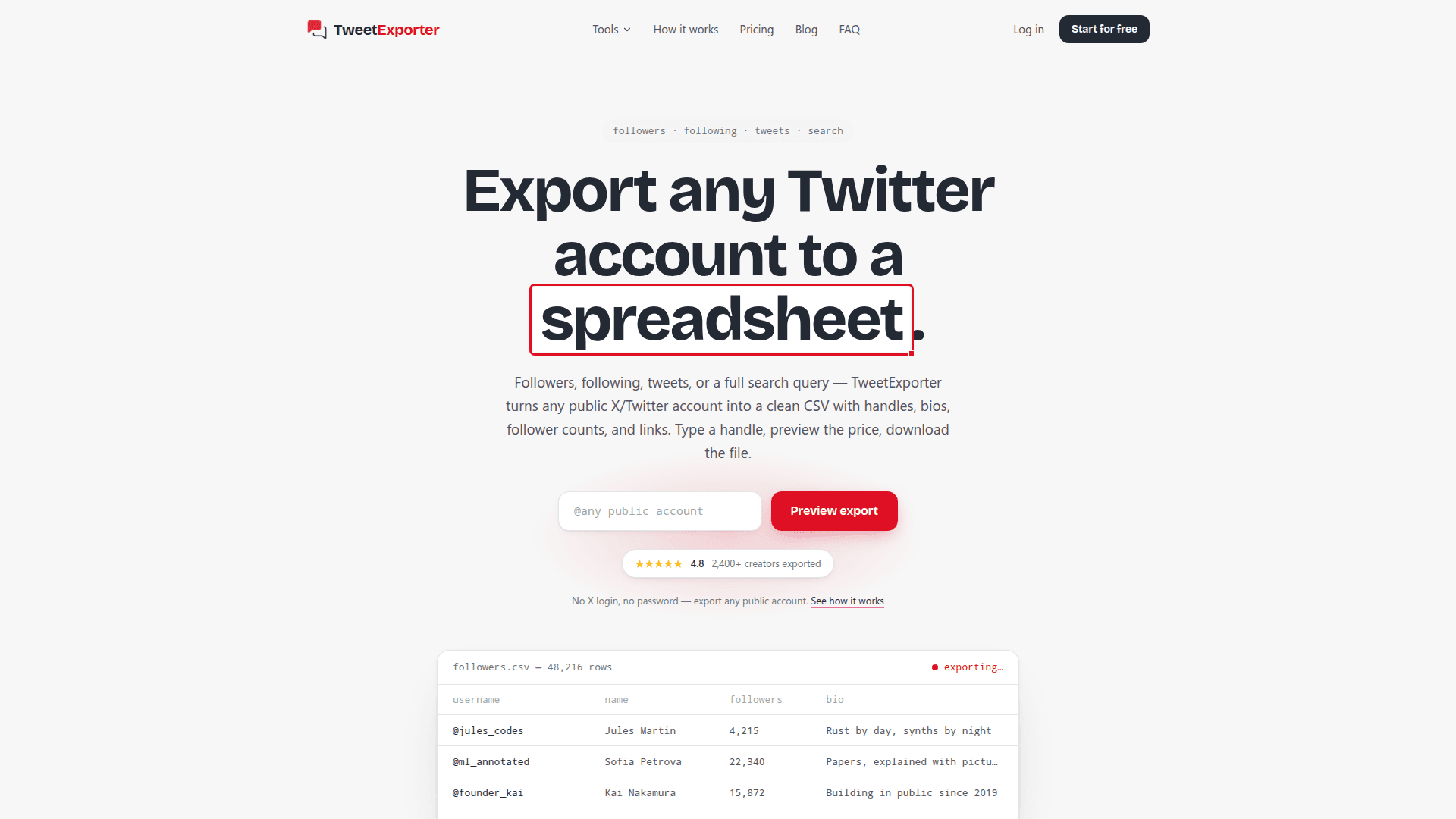 TweetExporter: Twitter Data Export Tool product preview for startup listing on Aura++