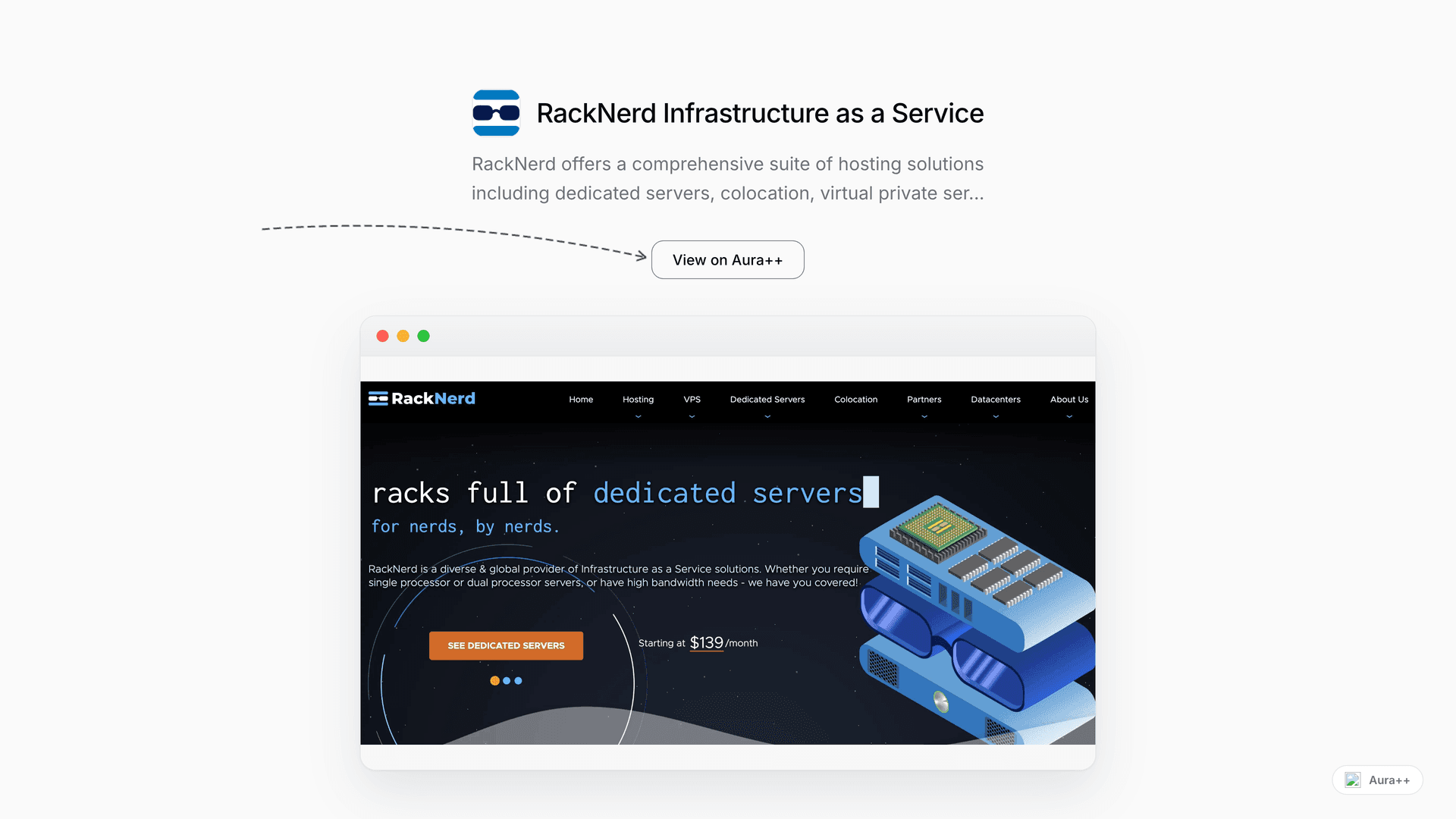 RackNerd Infrastructure as a Service launch story featured image on Aura++