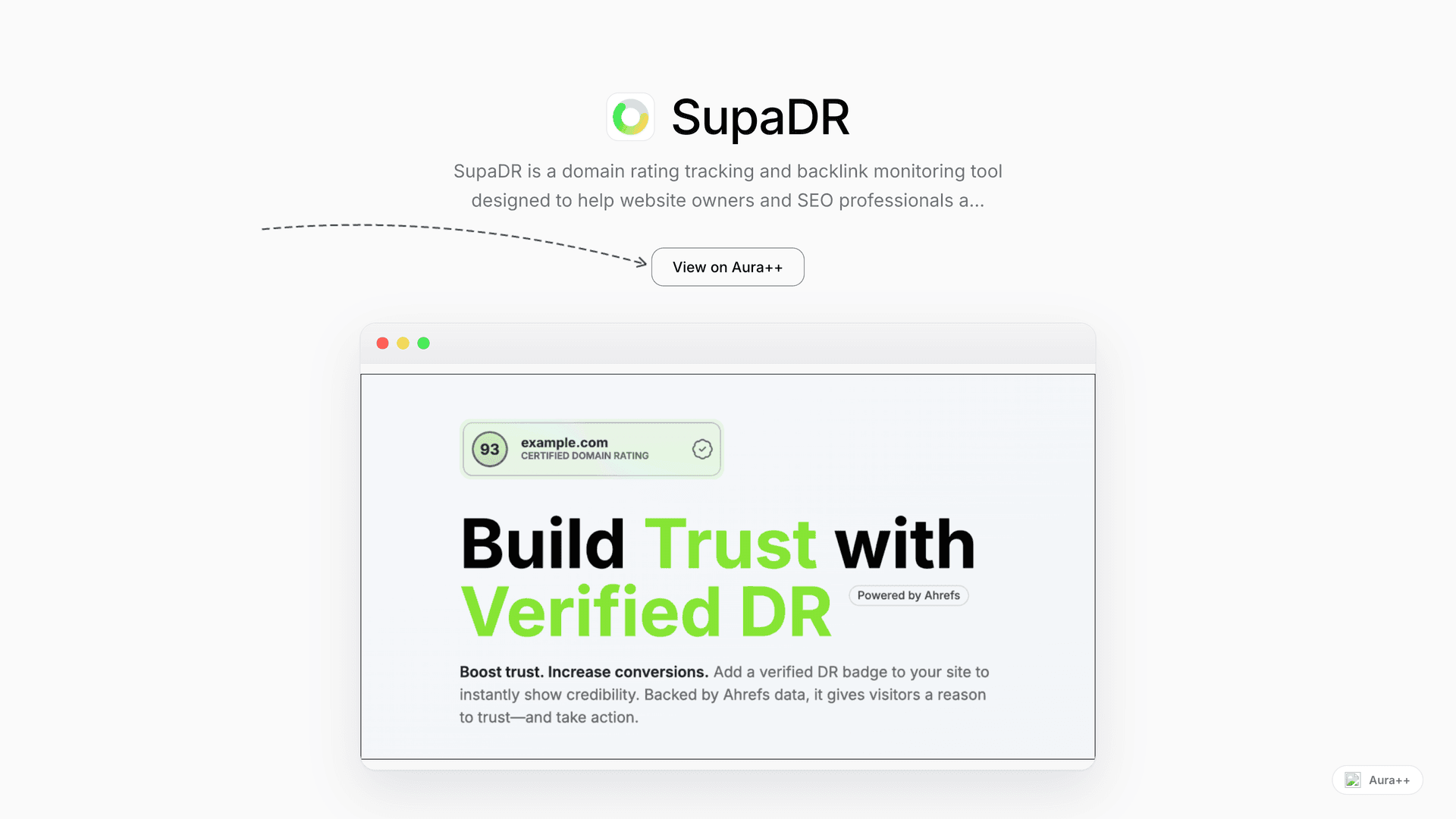 SupaDR - Domain Rating Tracker launch story featured image on Aura++