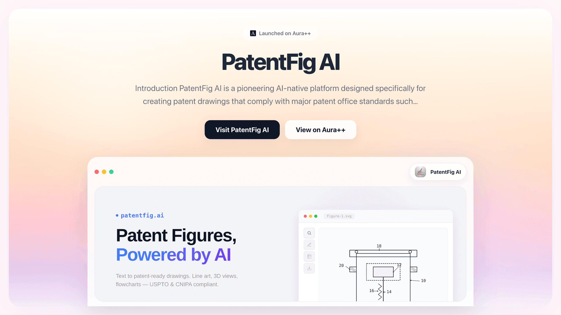 PatentFig AI launch story featured image on Aura++