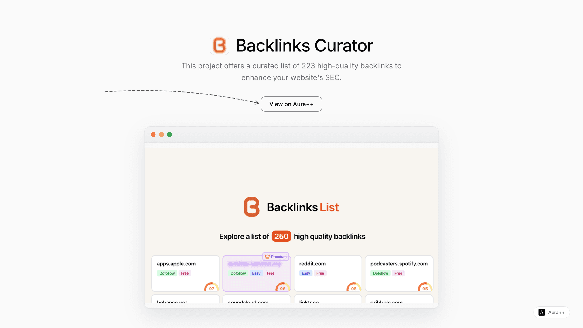 Backlinks Curator launch story featured image on Aura++