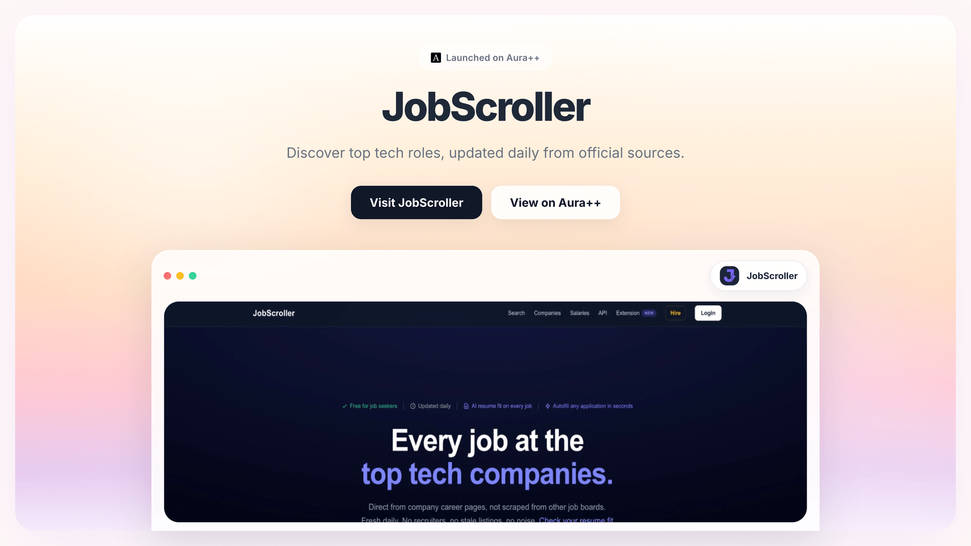 JobScroller launch story featured image on Aura++