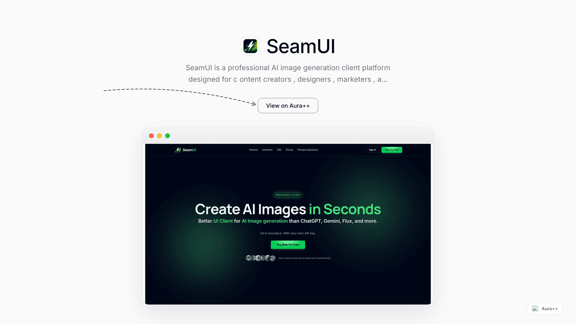 SeamUI - AI Image Client launch story featured image on Aura++