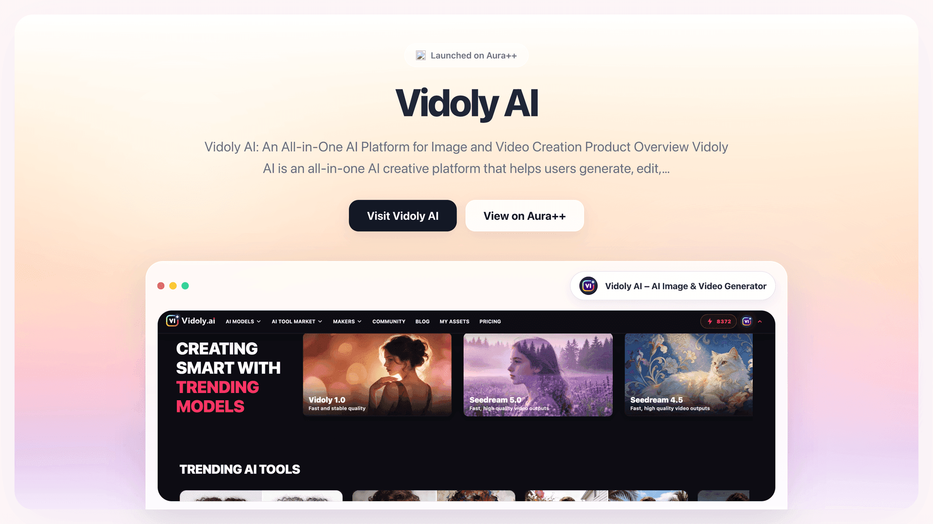 Vidoly AI – AI Image & Video Generator launch story featured image on Aura++