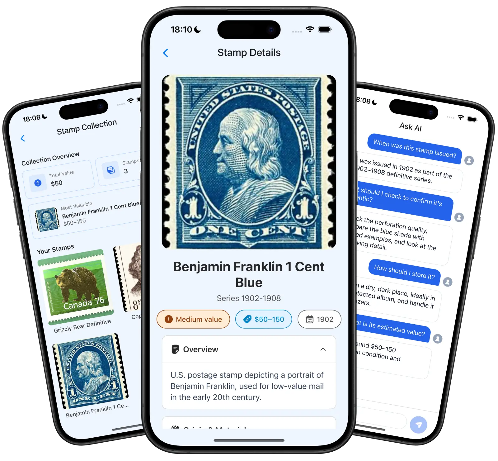 Stamp Identifier product preview for startup listing on Aura++