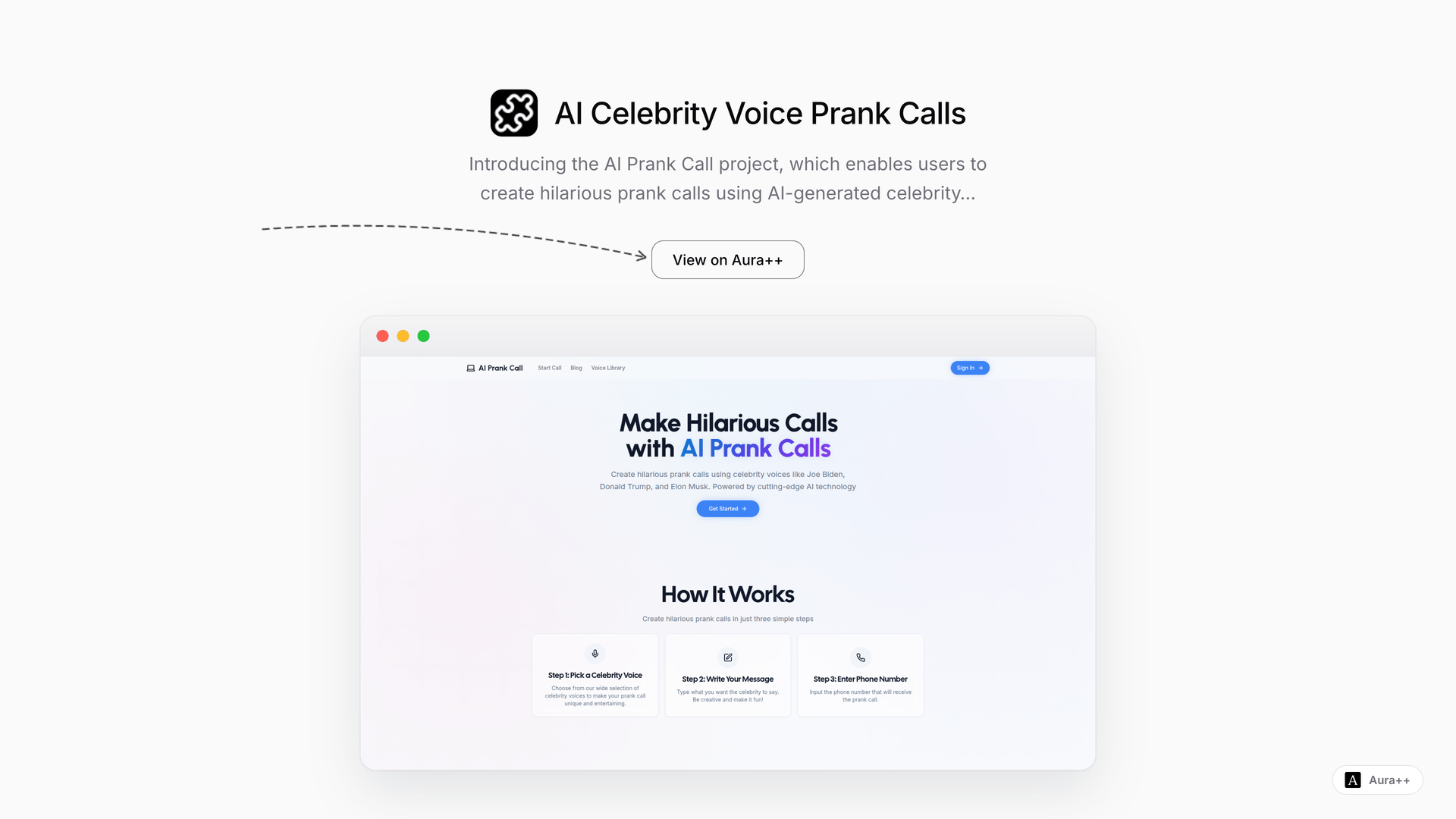 AI Celebrity Voice Prank Calls launch story featured image on Aura++