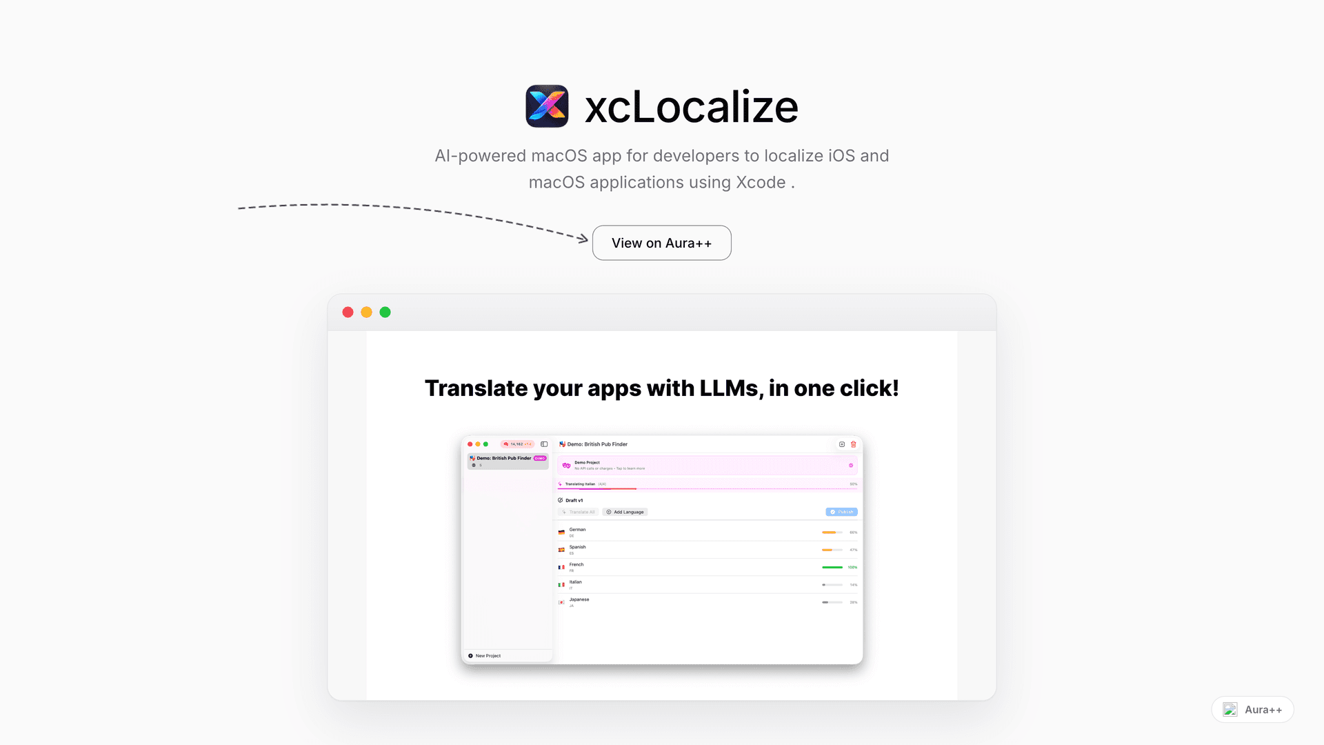 xcLocalize – AI Translator launch story featured image on Aura++