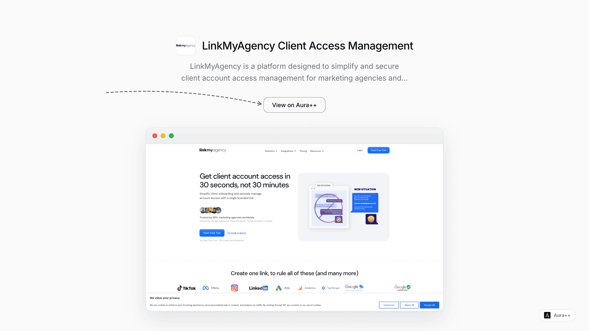 LinkMyAgency Client Access Management launch story featured image on Aura++