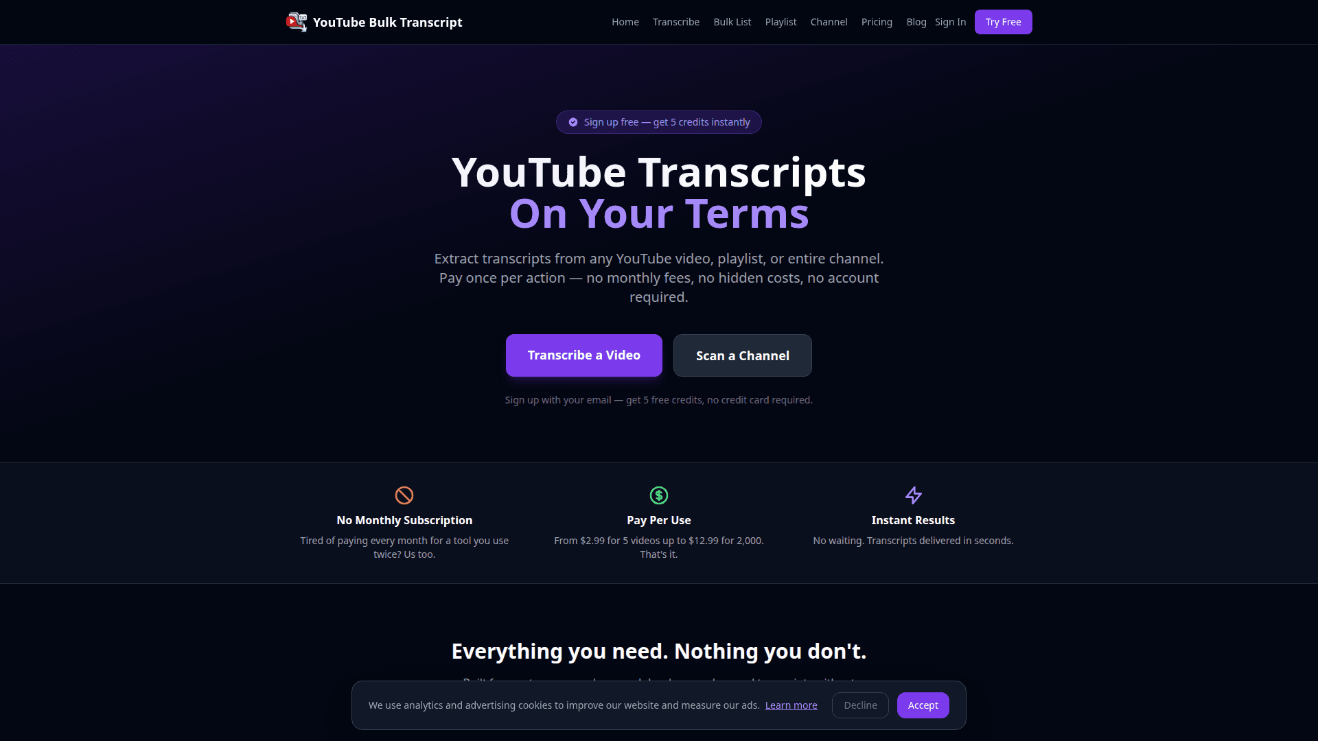 YouTube Bulk Transcript Extractor product preview for startup listing on Aura++