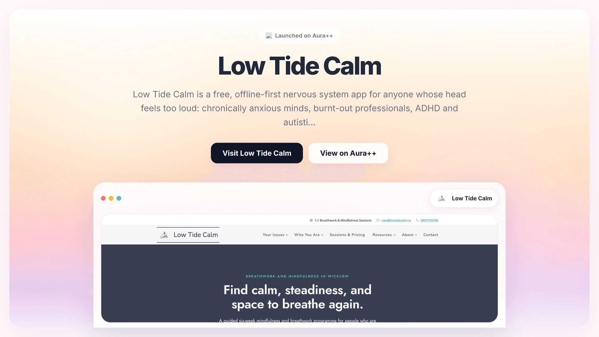 Low Tide Calm launch story featured image on Aura++