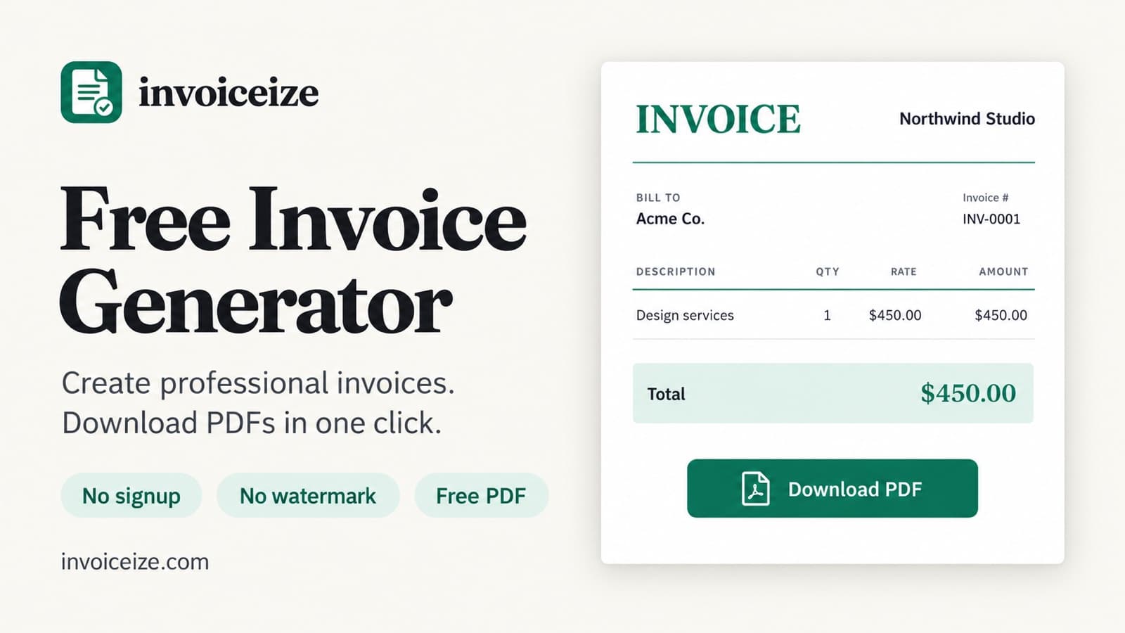 Invoiceize product preview for startup listing on Aura++