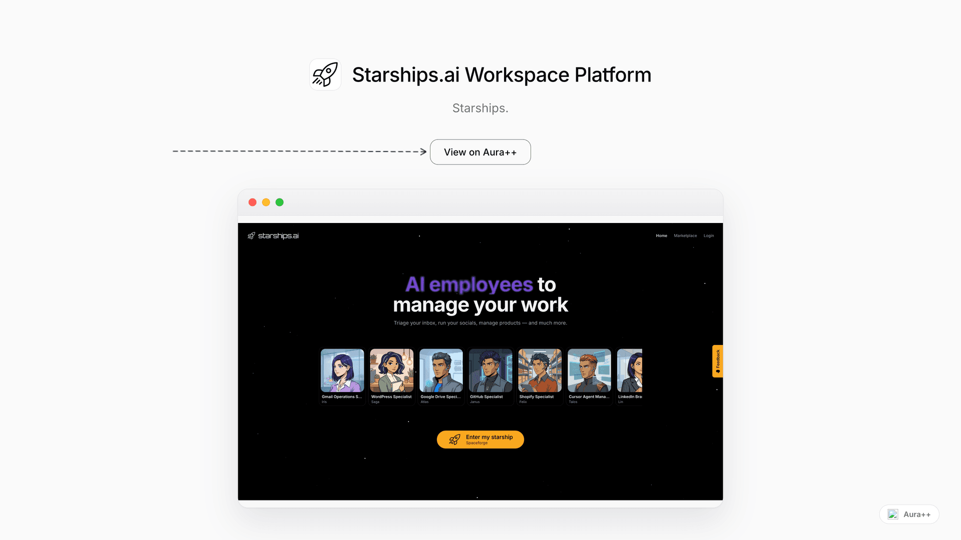 Starships.ai Workspace Platform launch story featured image on Aura++