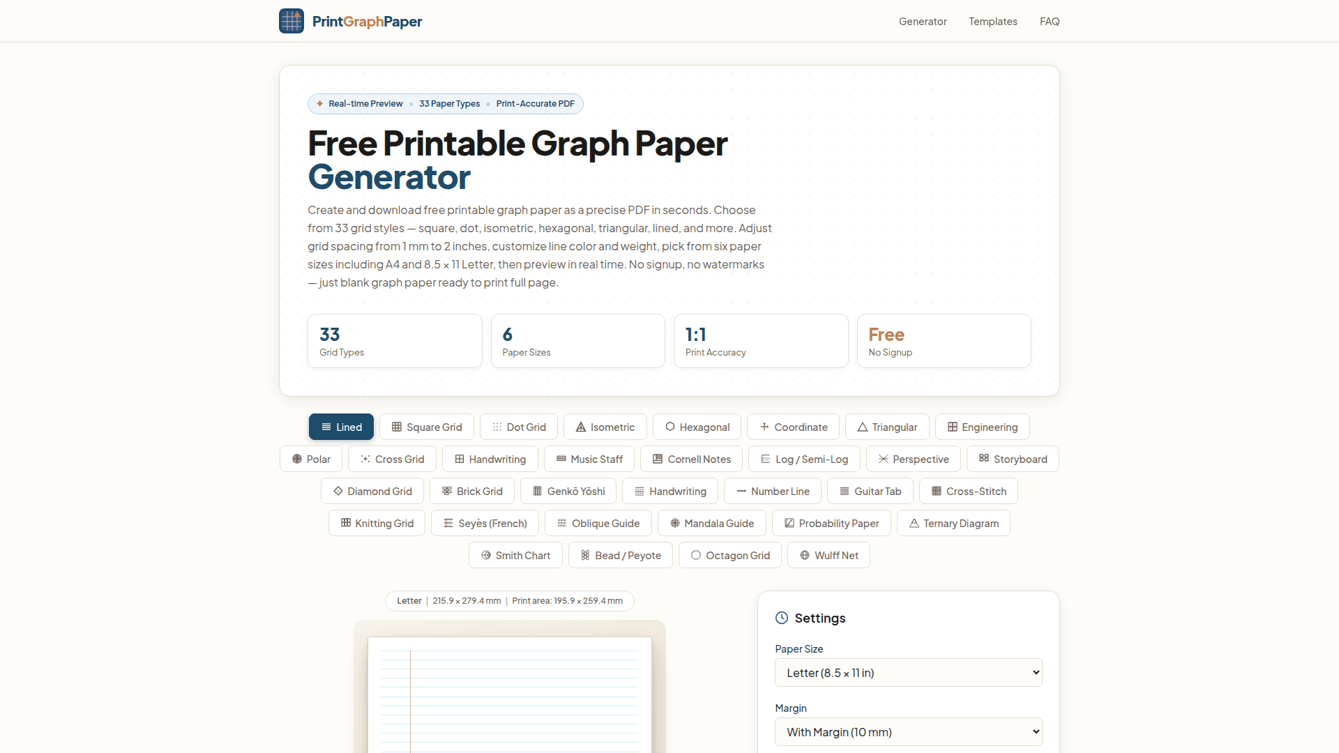 Free Printable Graph Paper Generator - Product Image