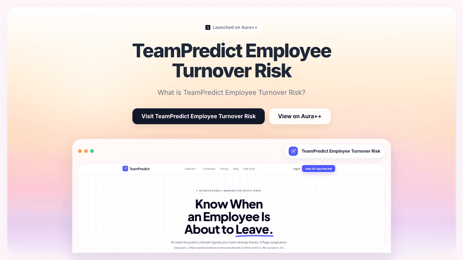 TeamPredict Employee Turnover Risk launch story featured image on Aura++