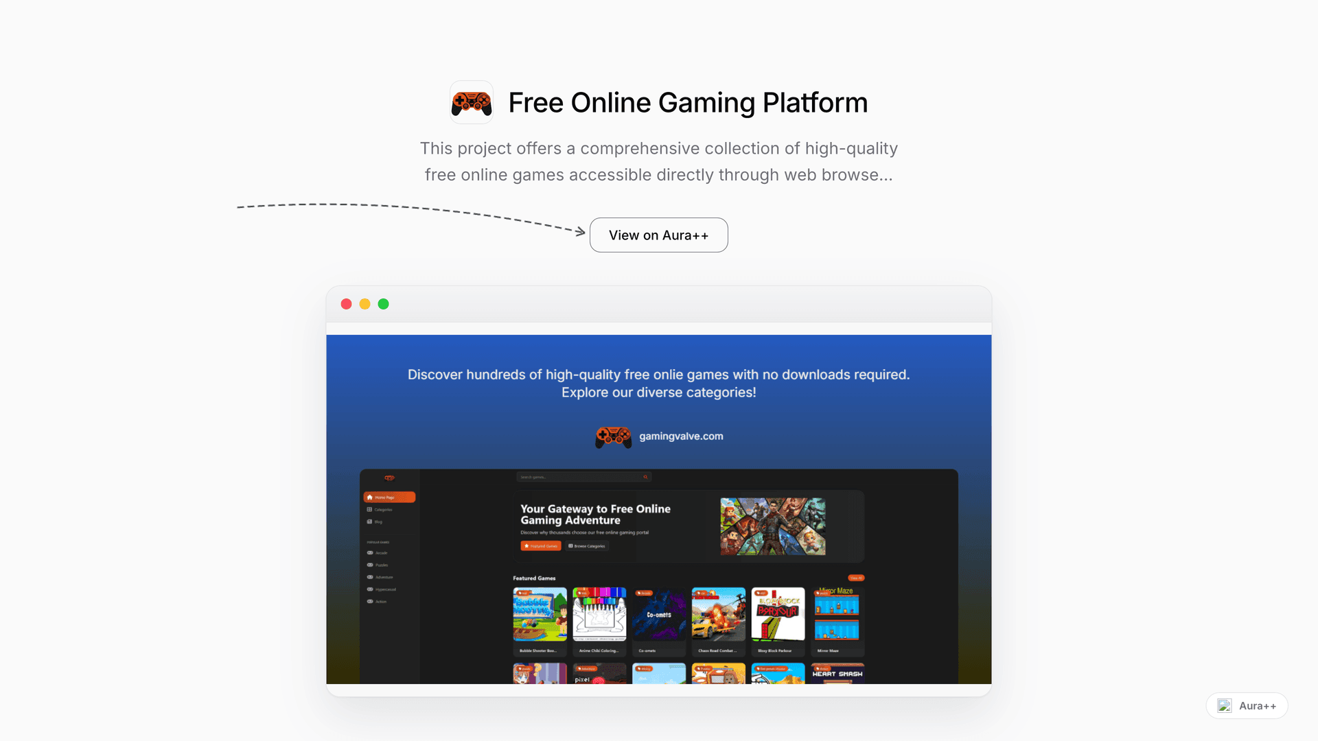 Free Online Gaming Platform launch story featured image on Aura++