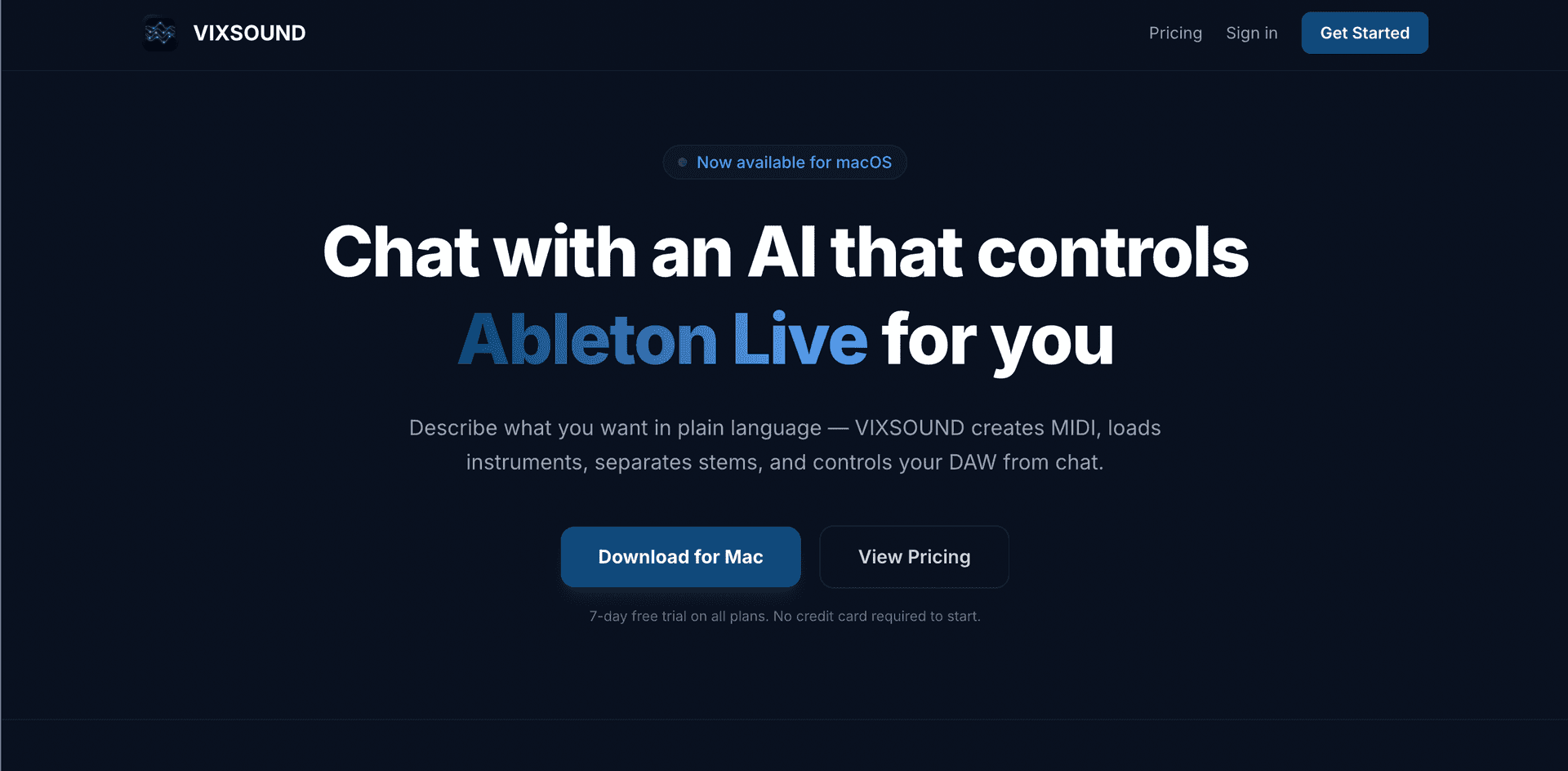 VIXSOUND AI for Ableton Live product preview for startup listing on Aura++