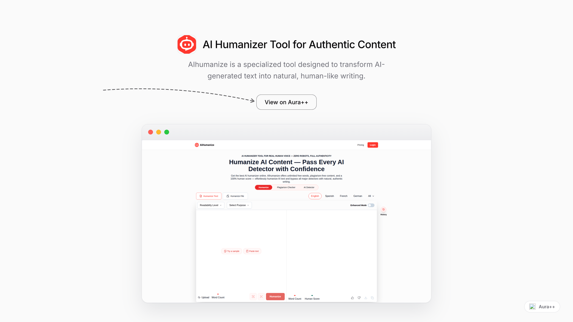 AI Humanizer Tool for Authentic Content launch story featured image on Aura++