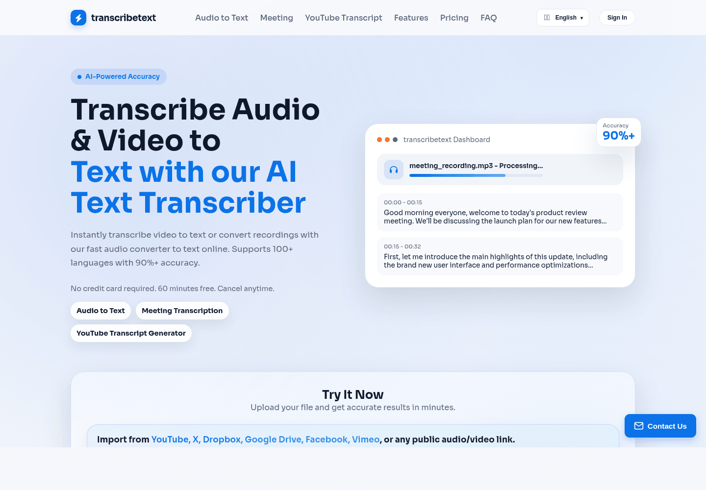 TranscribeText product preview for startup listing on Aura++