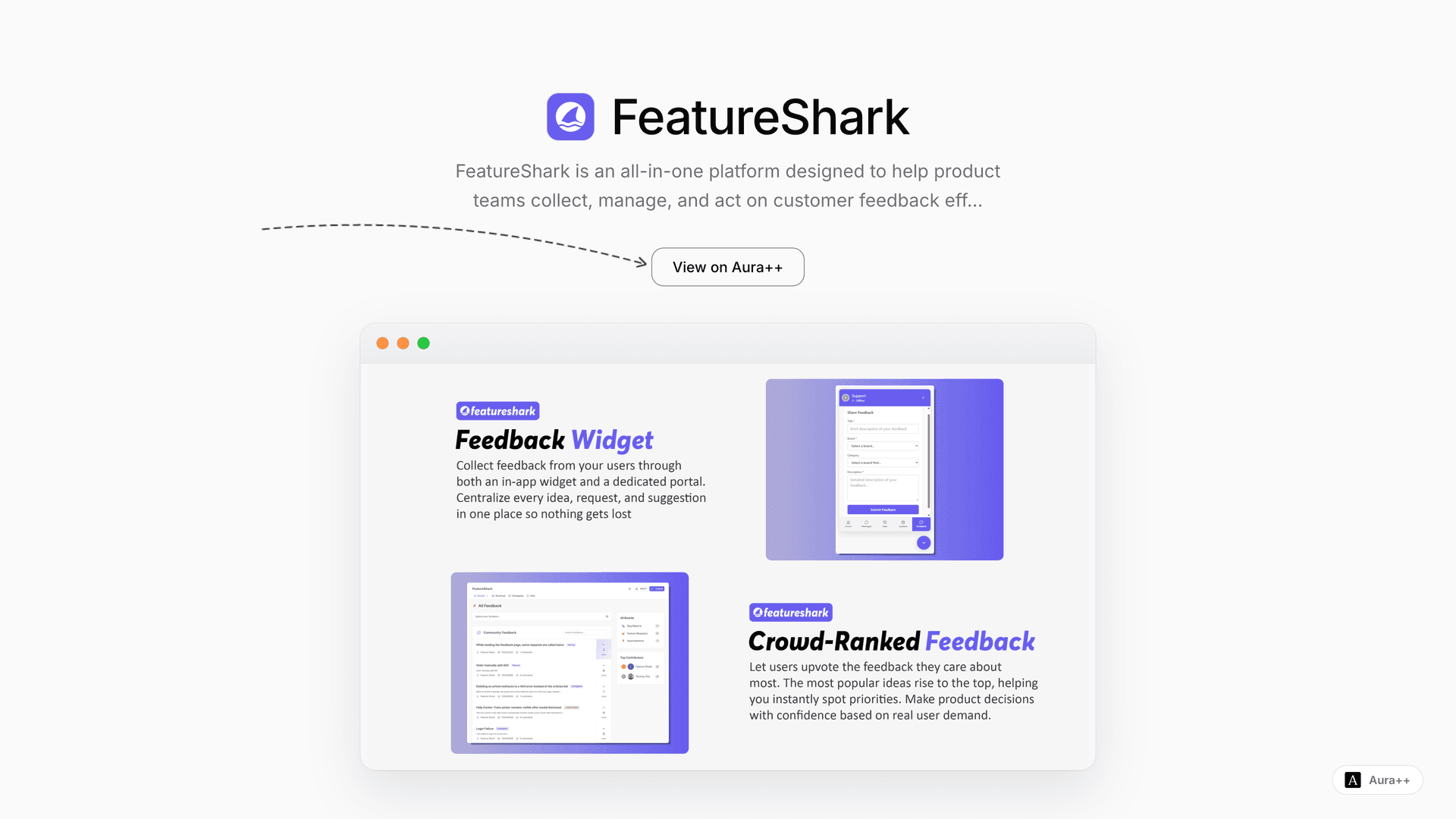FeatureShark - Customer Feedback Software & Product Management Platform launch story featured image on Aura++
