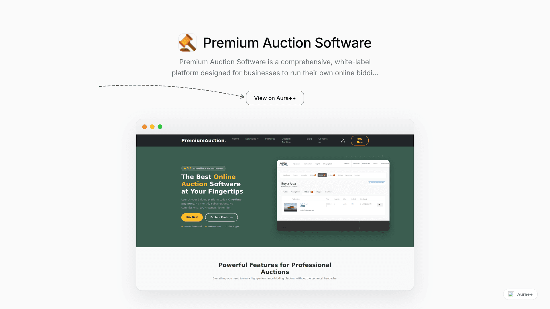 Premium Auction Software launch story featured image on Aura++