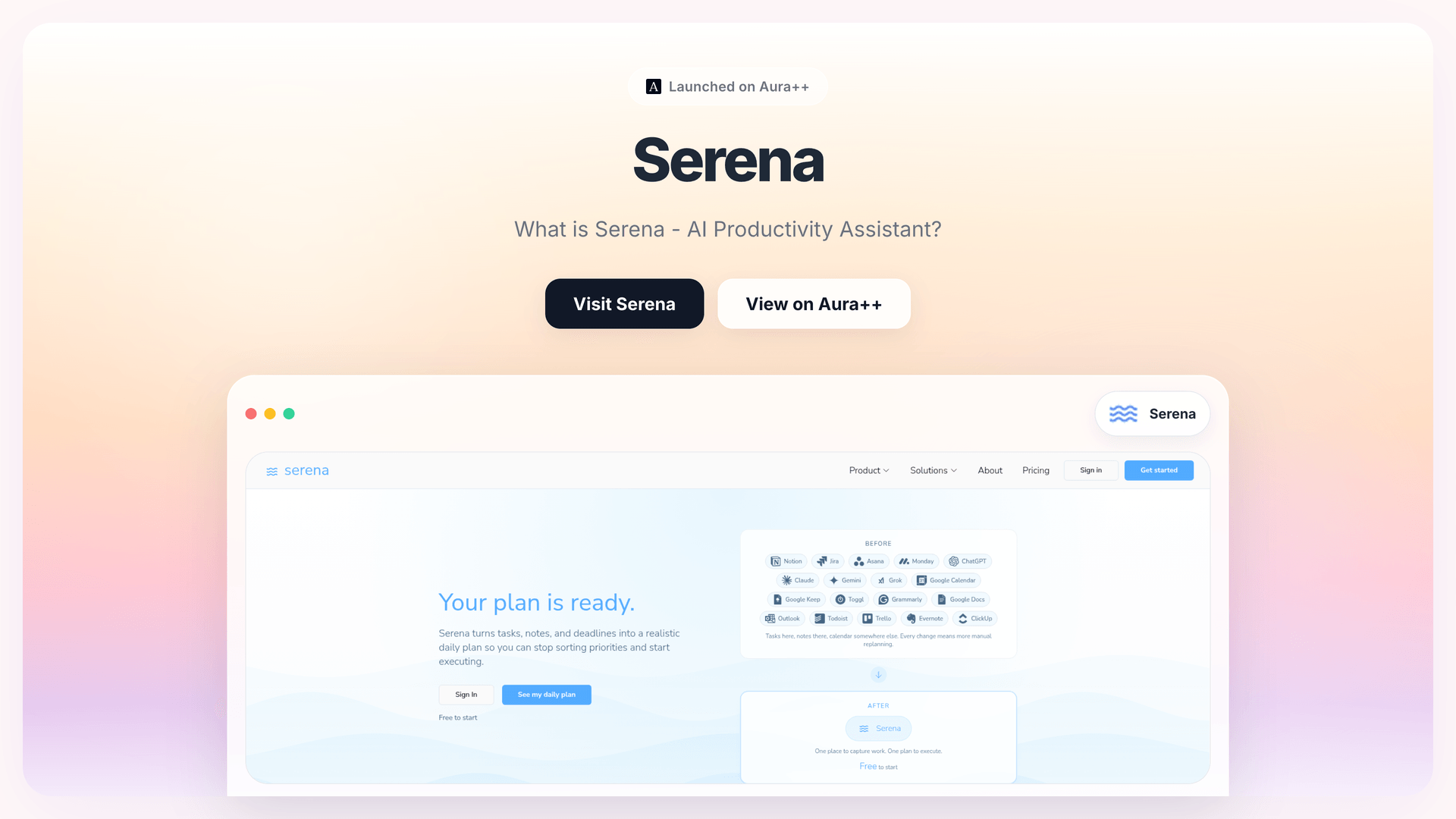 Serena launch story featured image on Aura++