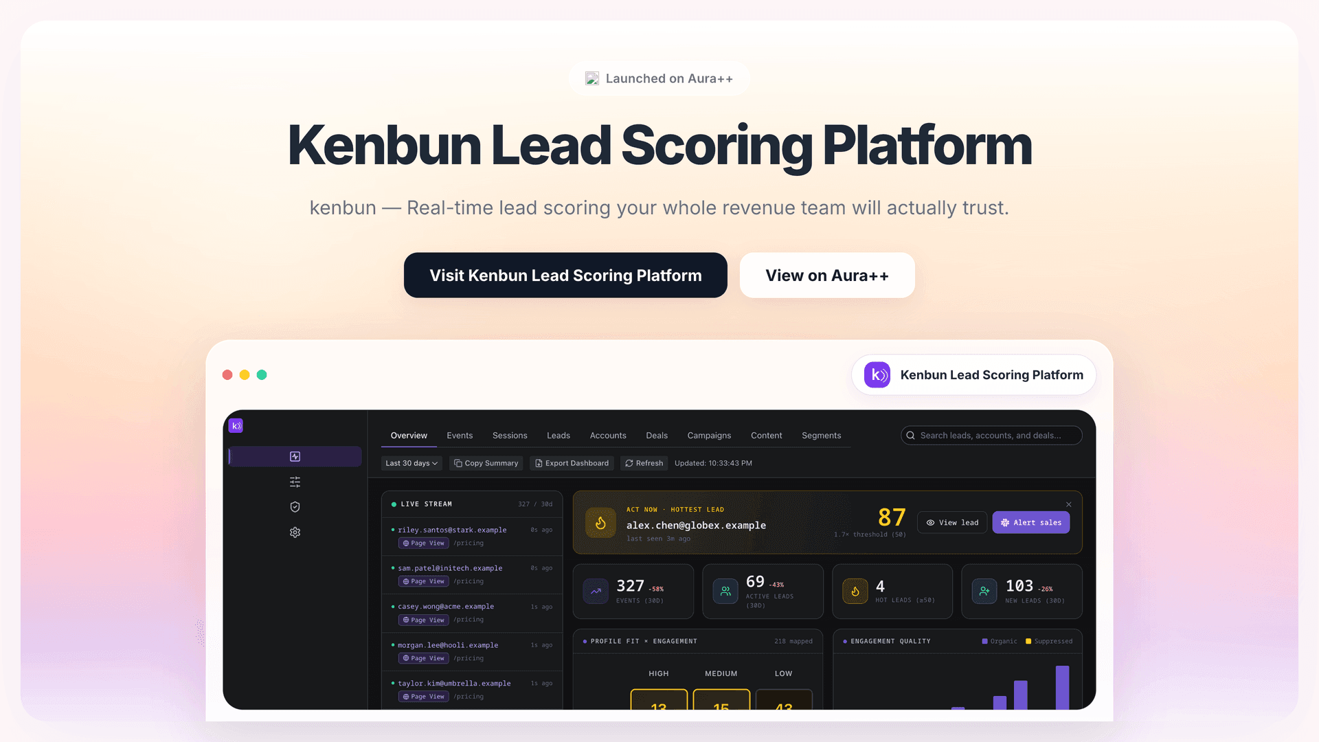 Kenbun Lead Scoring Platform launch story featured image on Aura++
