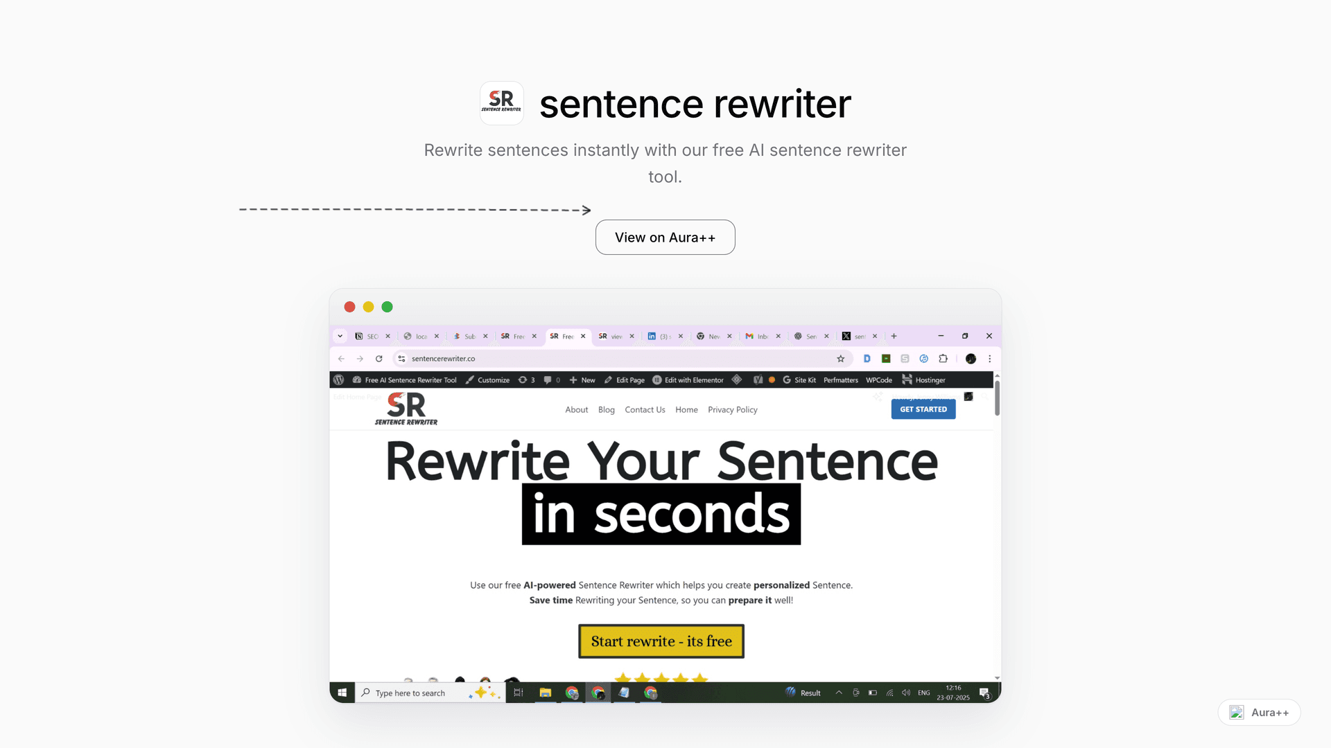 sentence rewriter launch story featured image on Aura++