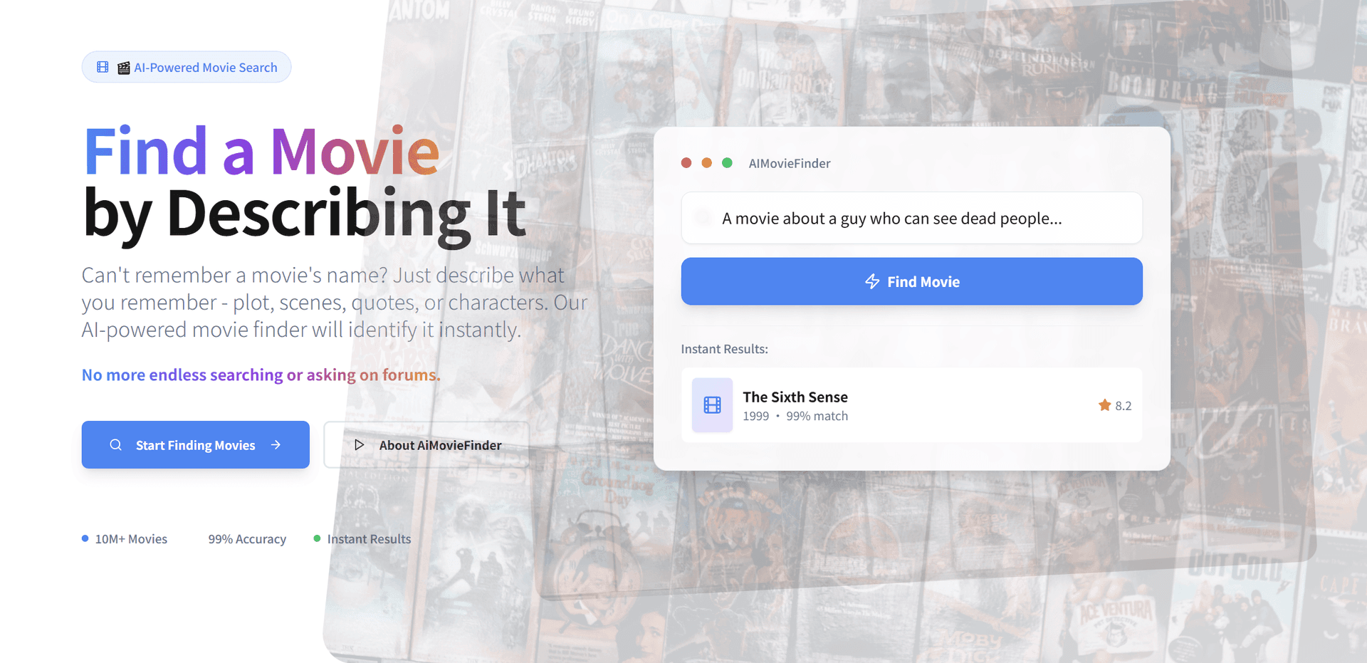 movie finder product preview for startup listing on Aura++