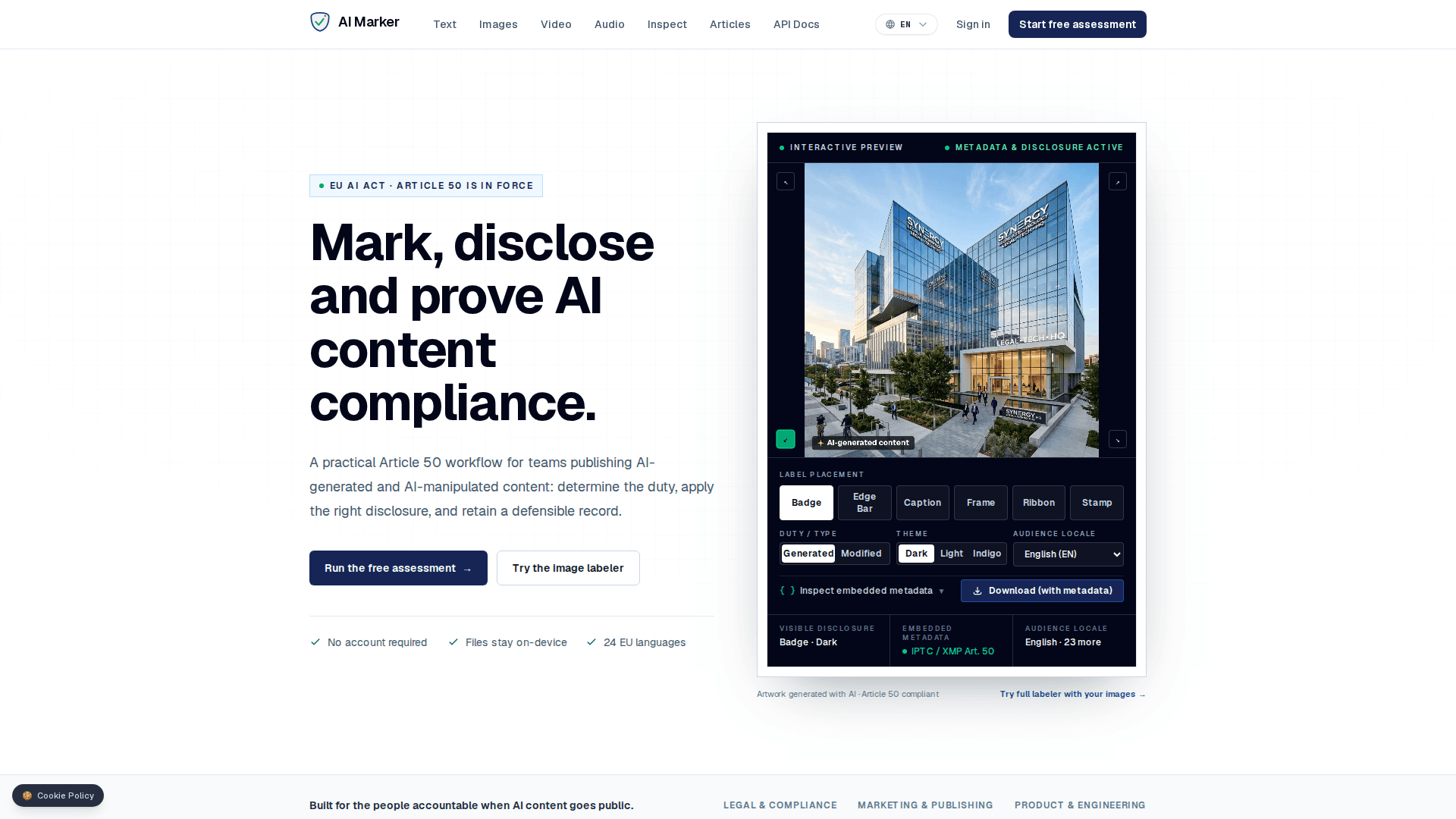 AI Marker product preview for startup listing on Aura++