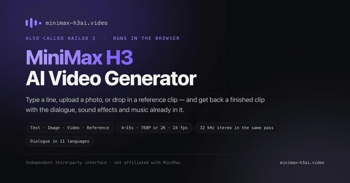 MiniMax H3 AI Video Generator product preview for startup listing on Aura++
