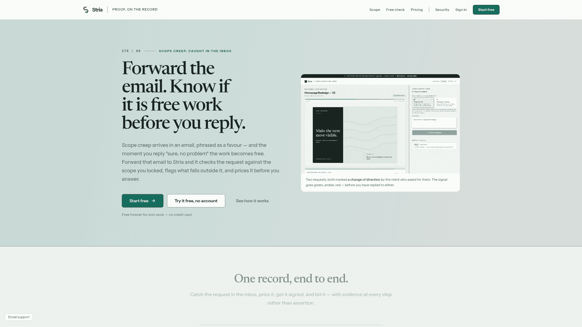 Scope Sentinel for Freelance Project Management product preview for startup listing on Aura++