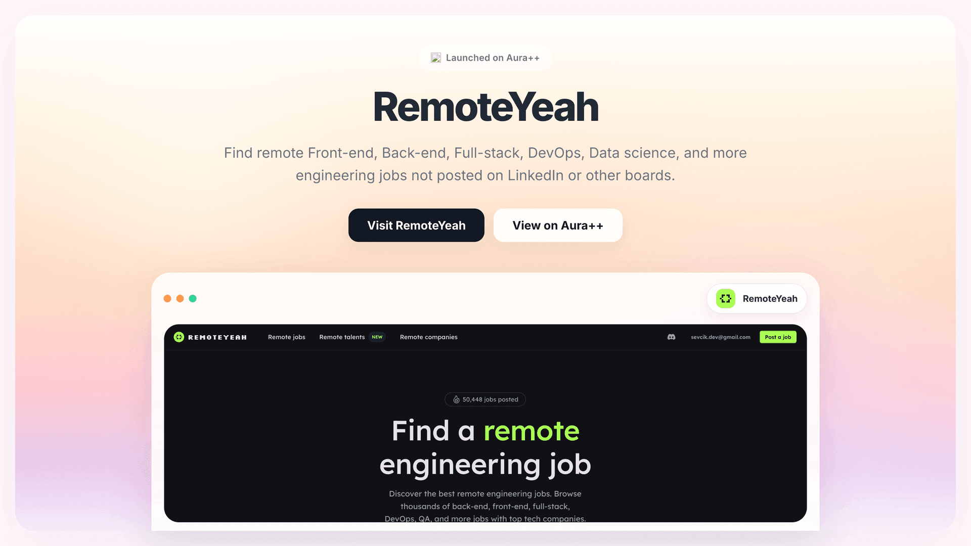 RemoteYeah launch story featured image on Aura++
