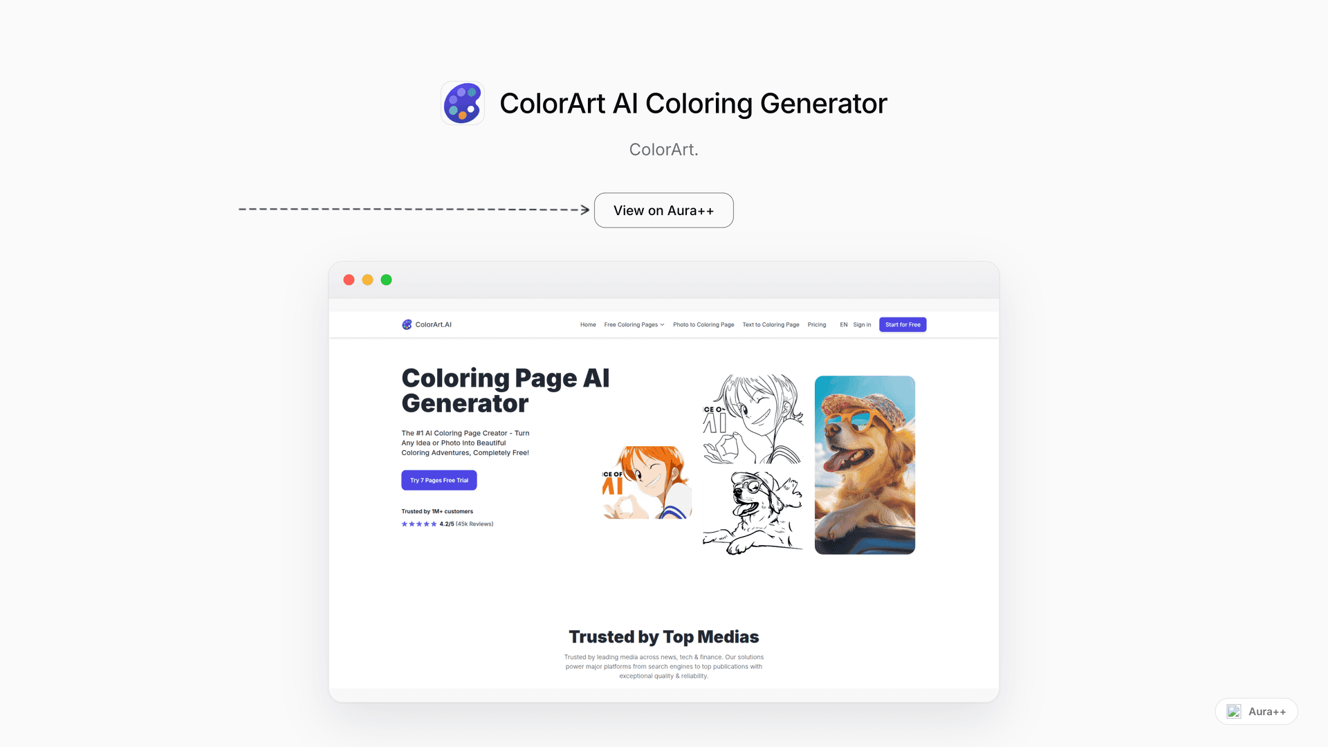 ColorArt AI Coloring Generator launch story featured image on Aura++