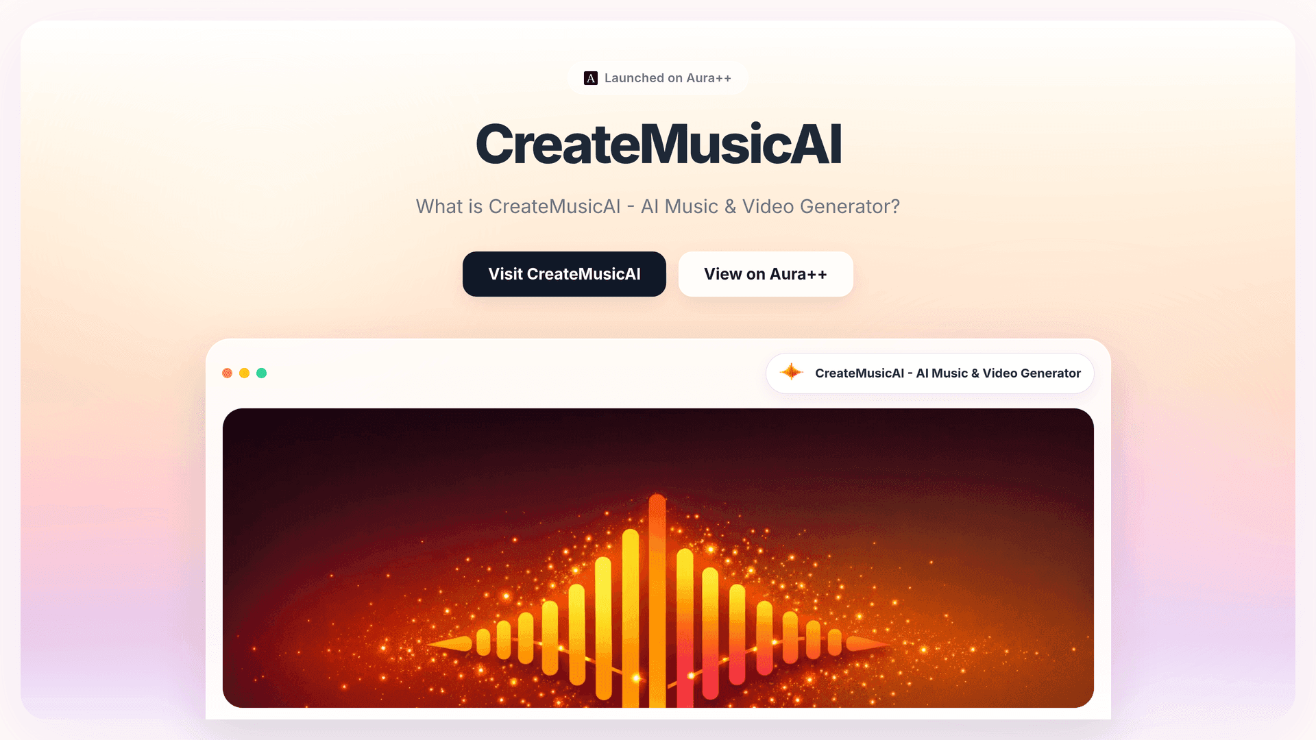 CreateMusicAI - AI Music & Video Generator launch story featured image on Aura++