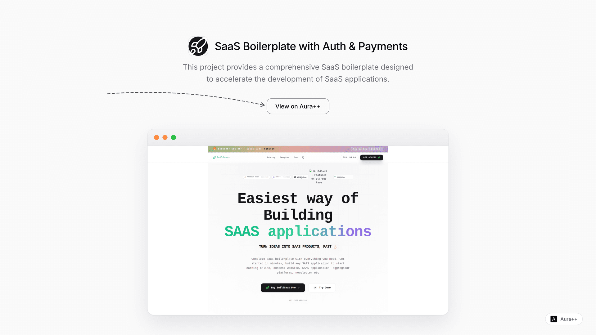 SaaS Boilerplate with Auth & Payments launch featured image on Aura++