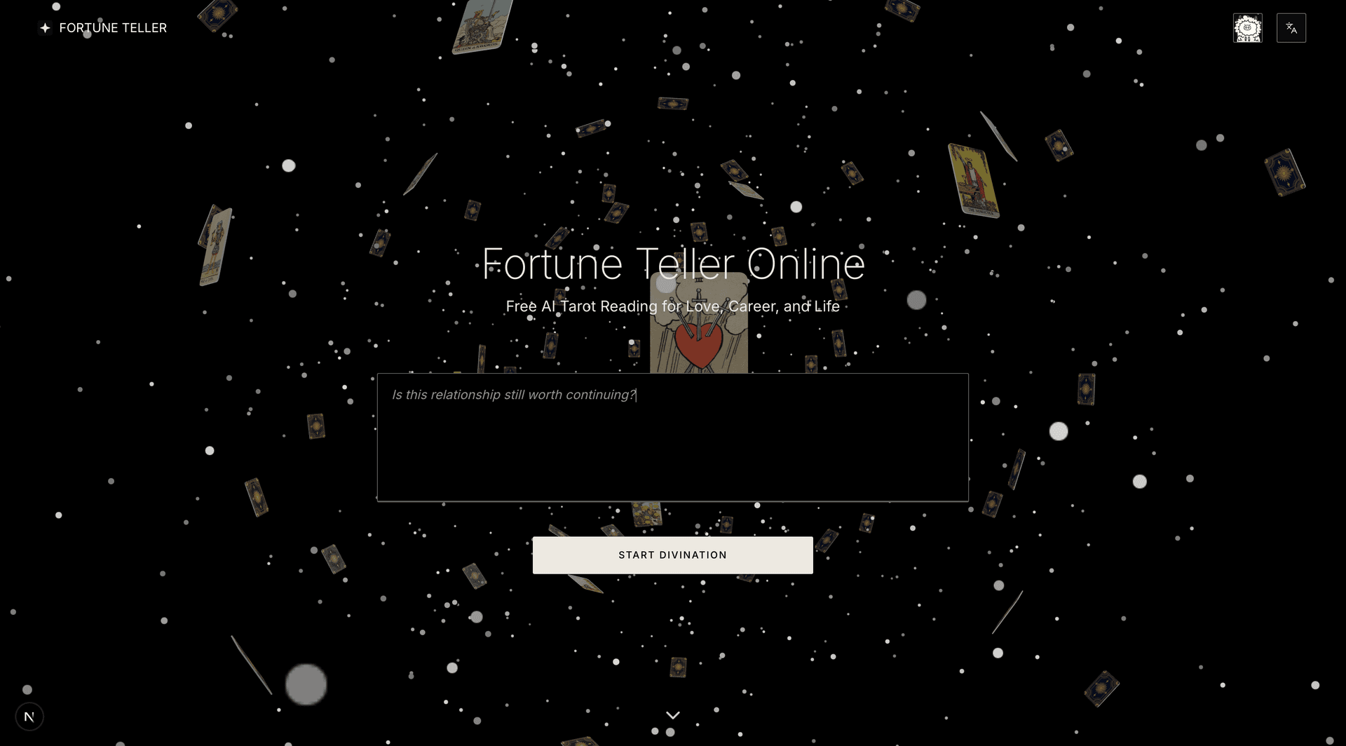 Fortune Teller Online product preview for startup listing on Aura++