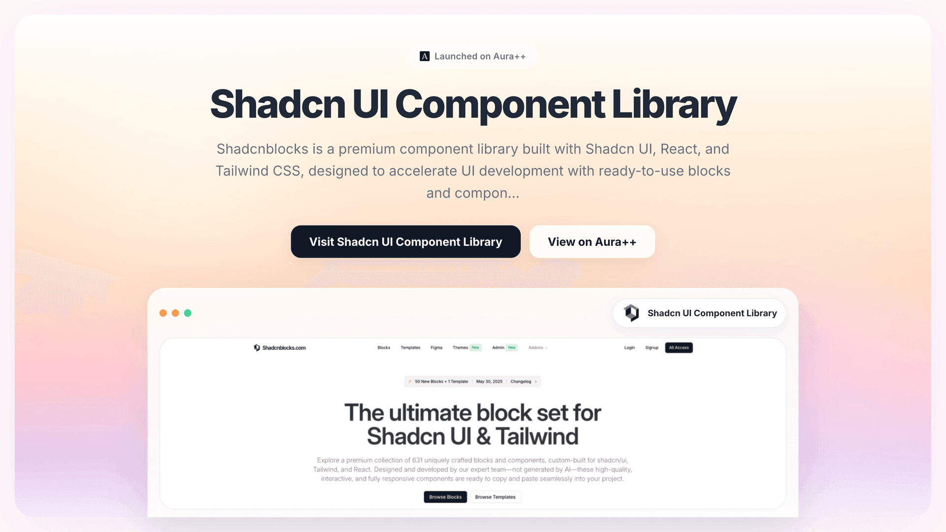 Shadcn UI Component Library launch story featured image on Aura++