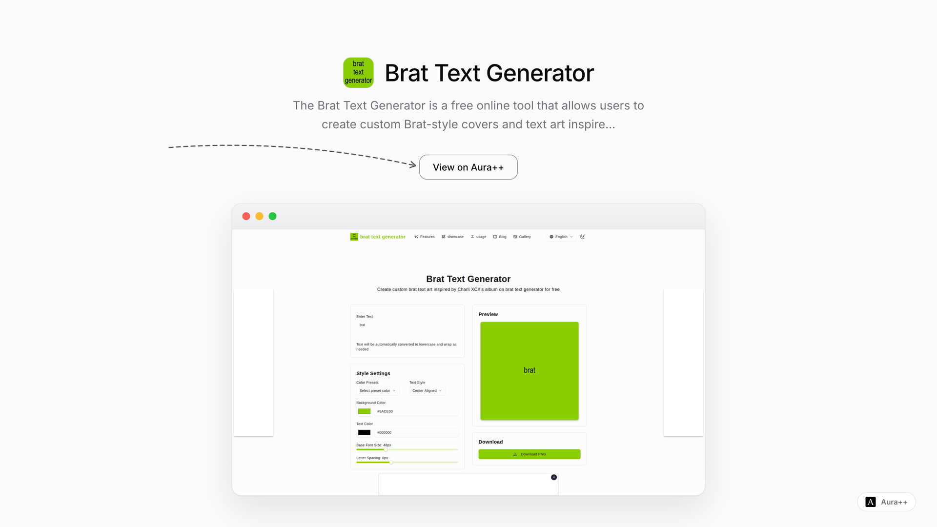 Brat Text Generator launch story featured image on Aura++