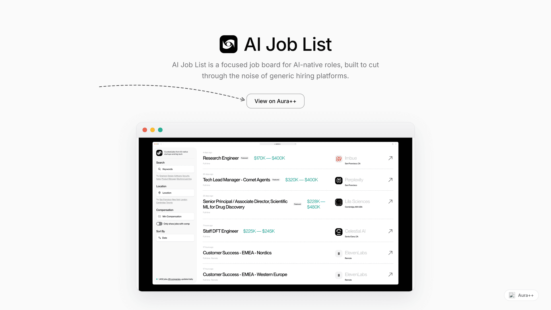 AI Job List launch story featured image on Aura++