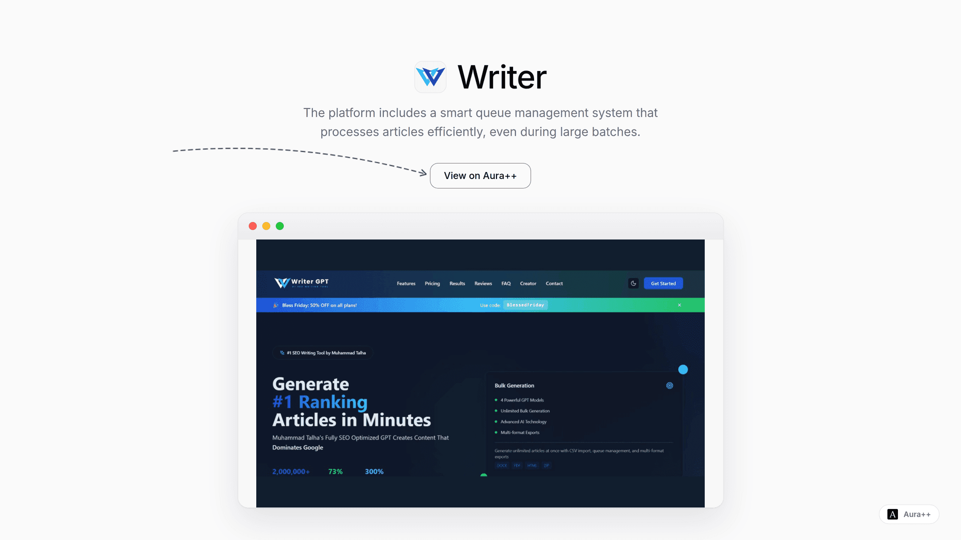 Writer-Gpt launch story featured image on Aura++