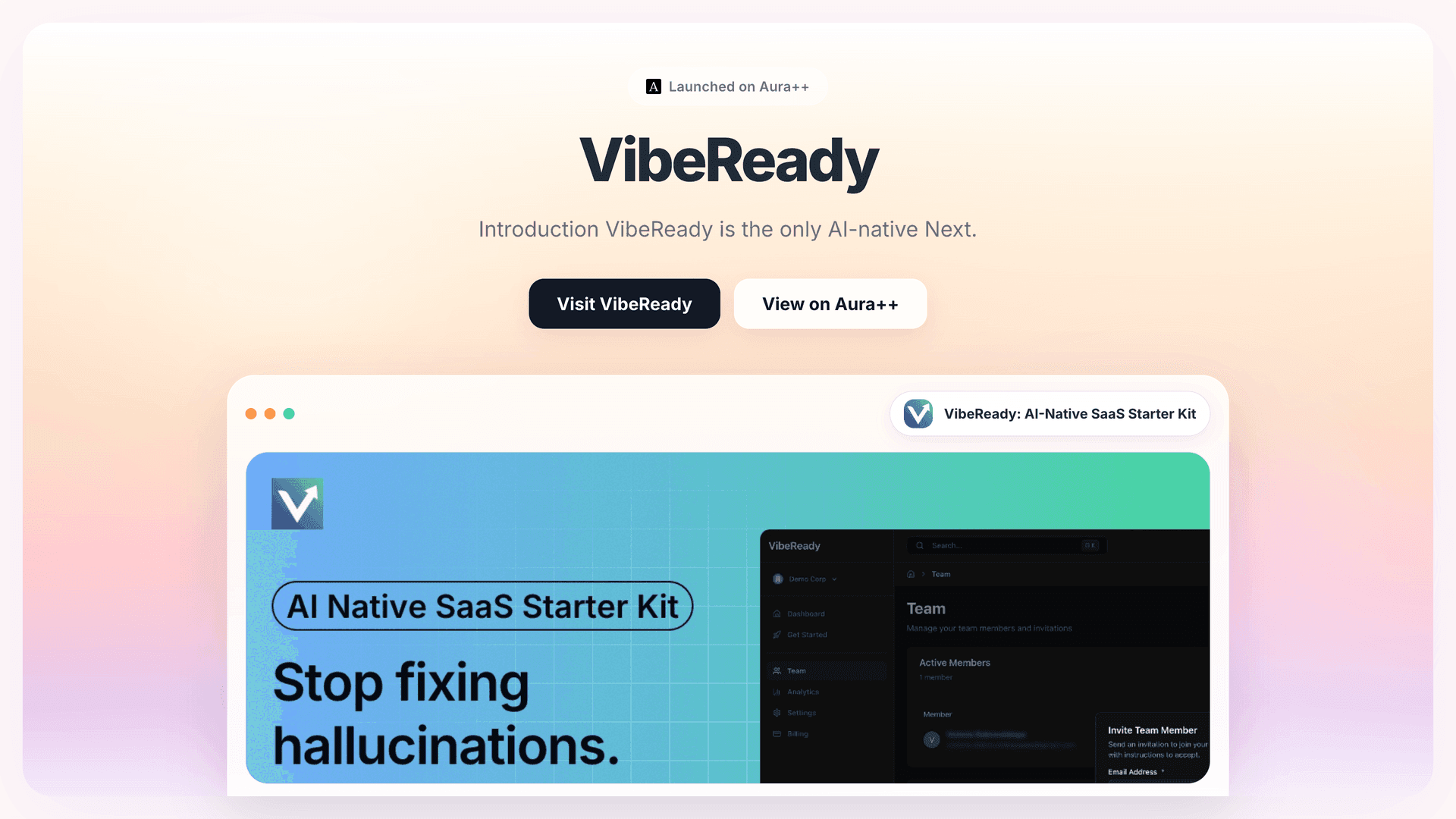 VibeReady: AI-Native SaaS Starter Kit launch story featured image on Aura++