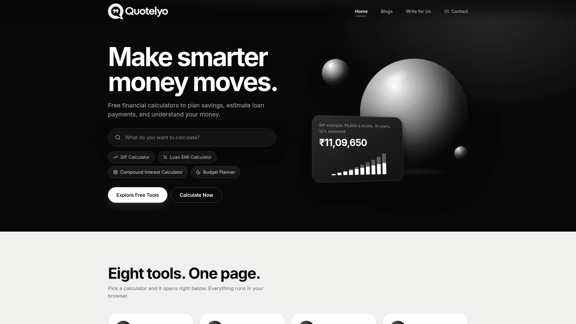 Free Financial Calculators Suite product preview for startup listing on Aura++