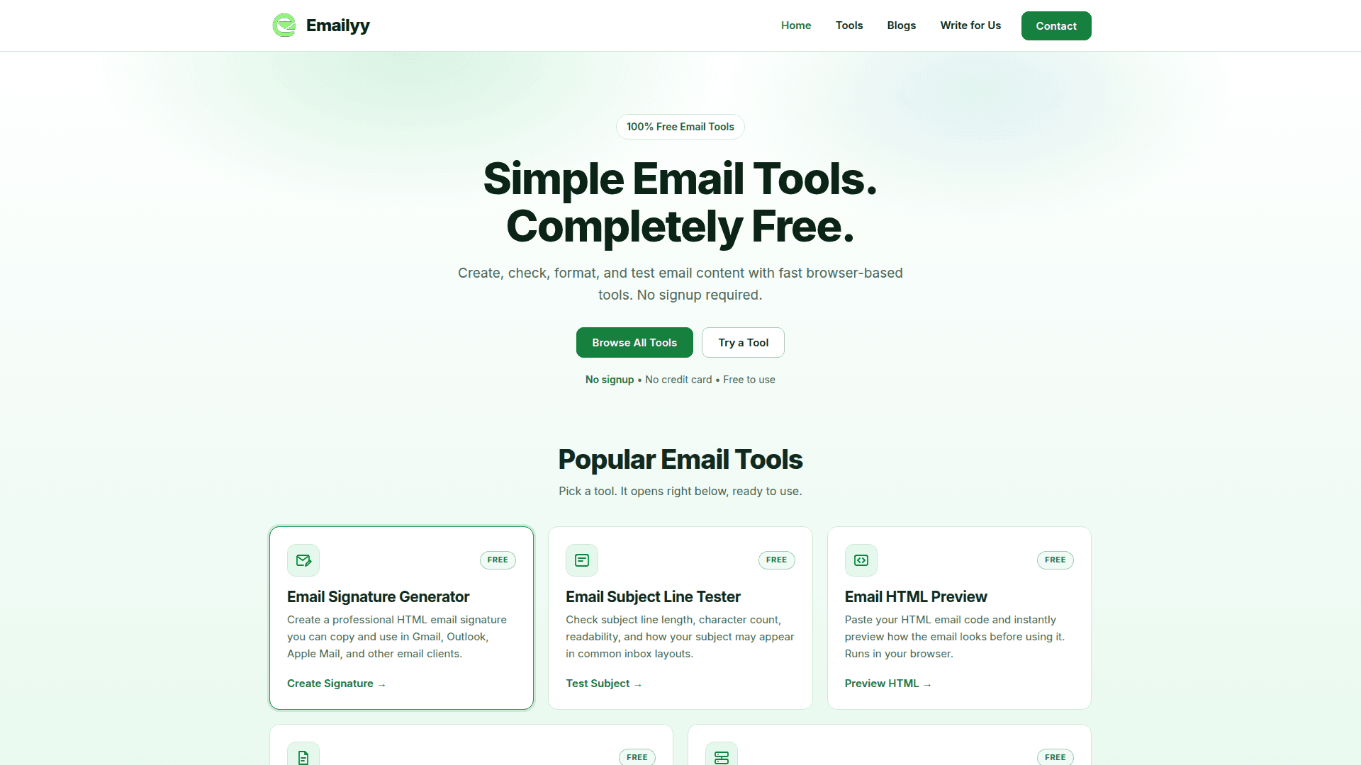 Emailyy Free Email Tools Suite product preview for startup listing on Aura++